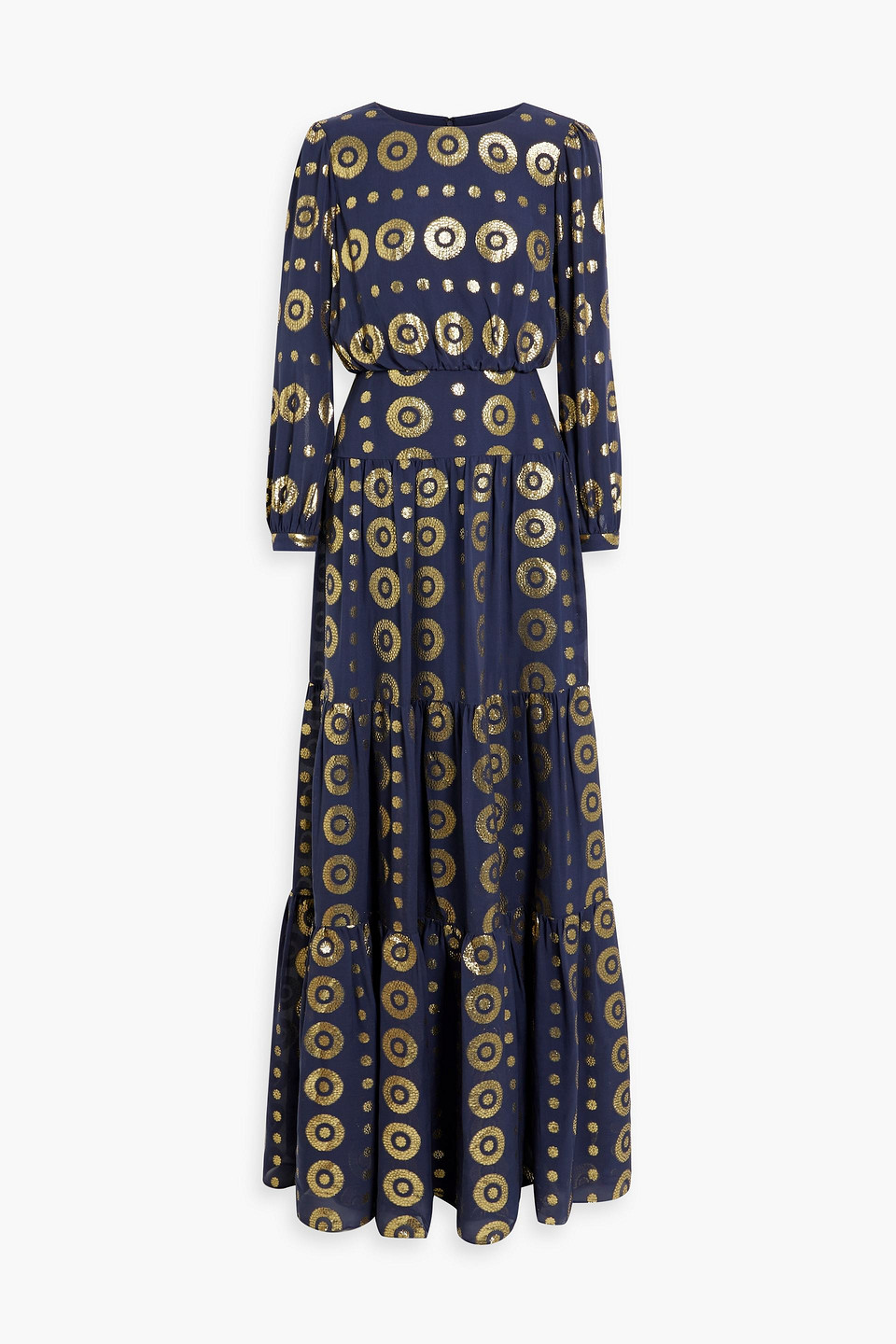 Saloni Isabel Metallic Fil Coupé Silk And Lurex®-blend Maxi Dress In Navy