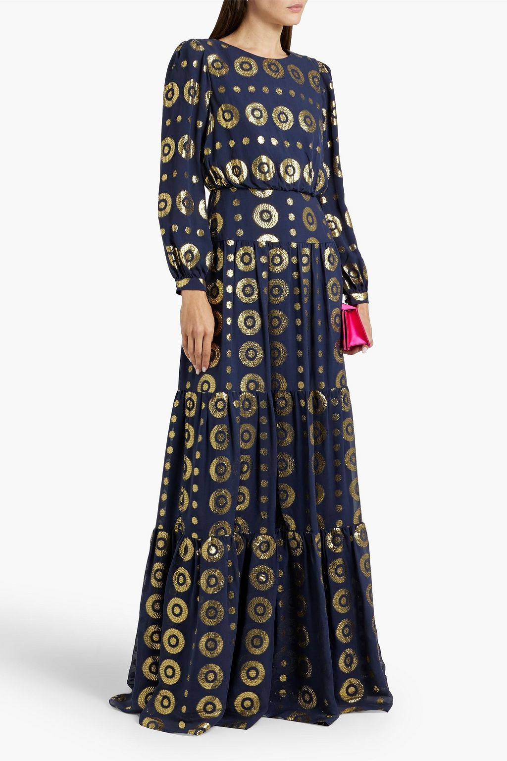 SALONI Isabel metallic fil coupé silk and Lurex®-blend maxi dress