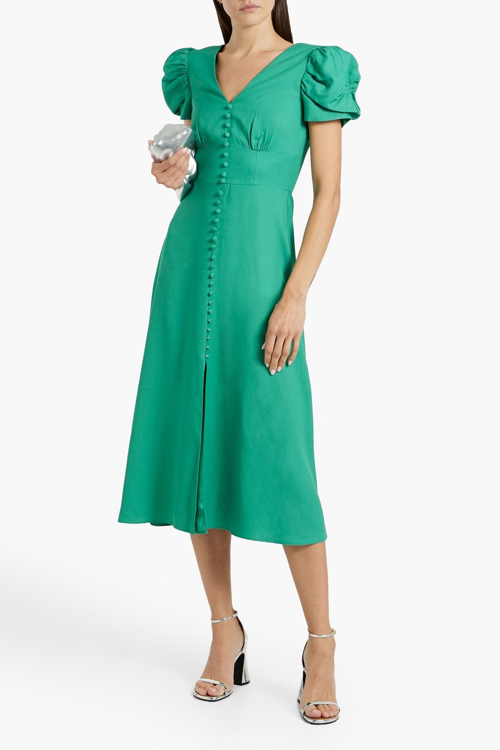 SALONI Margot ruched crepe midi dress
