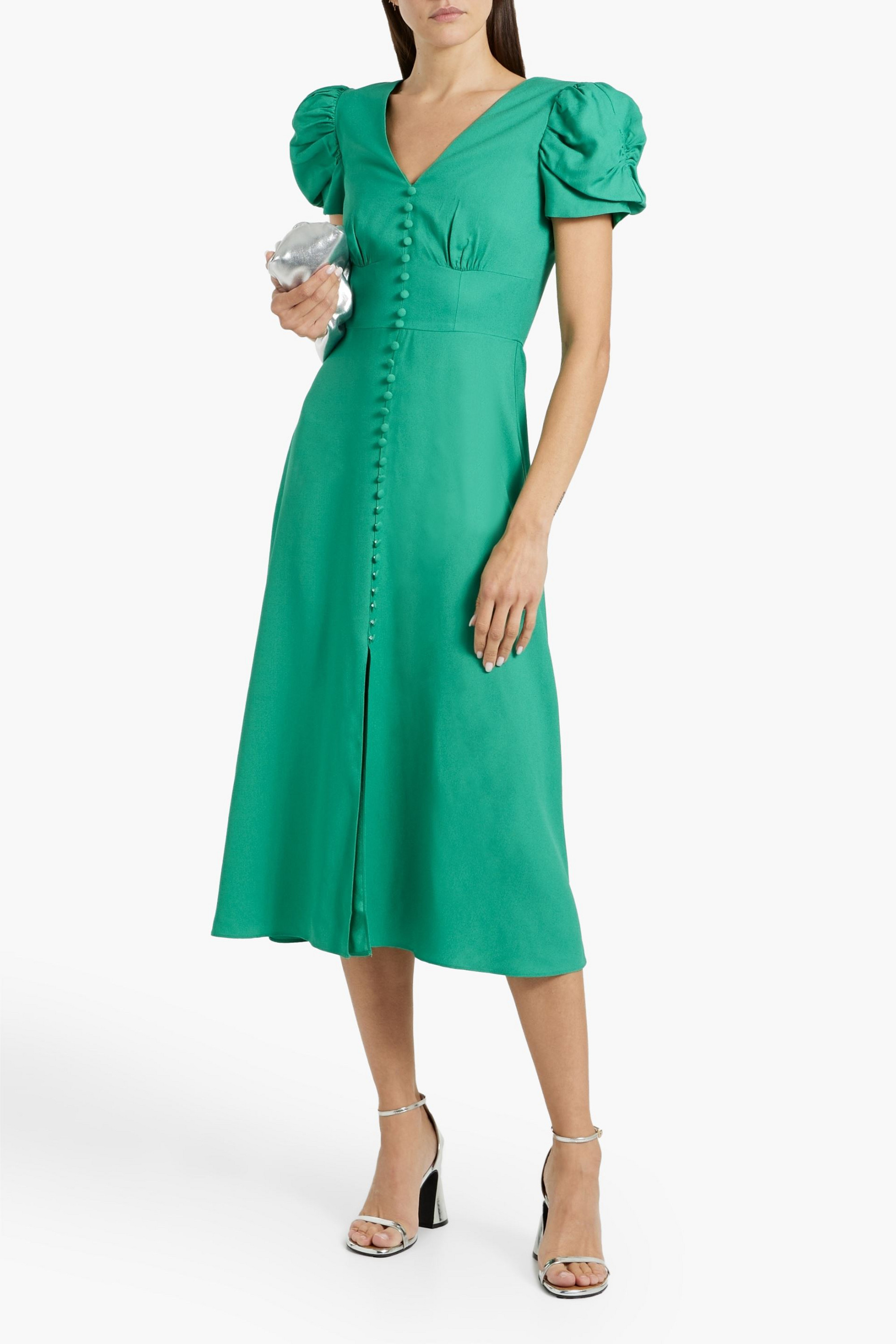 Saloni Margot ruched crepe midi dress