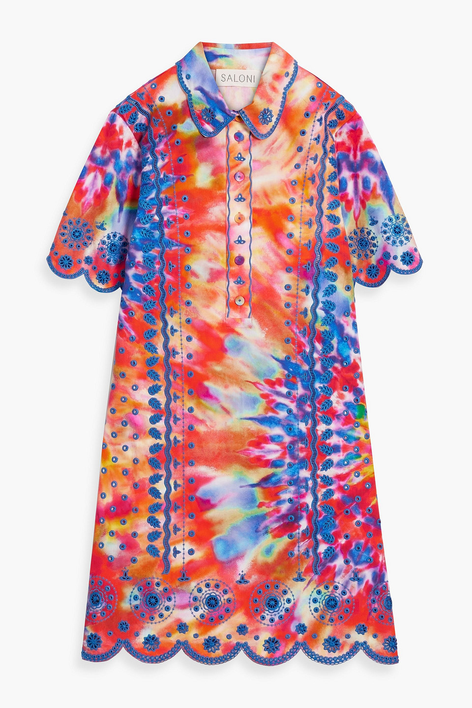 Saloni Dree Tie-dyed Broderie Anglaise Cotton Mini Dress In Multicolor