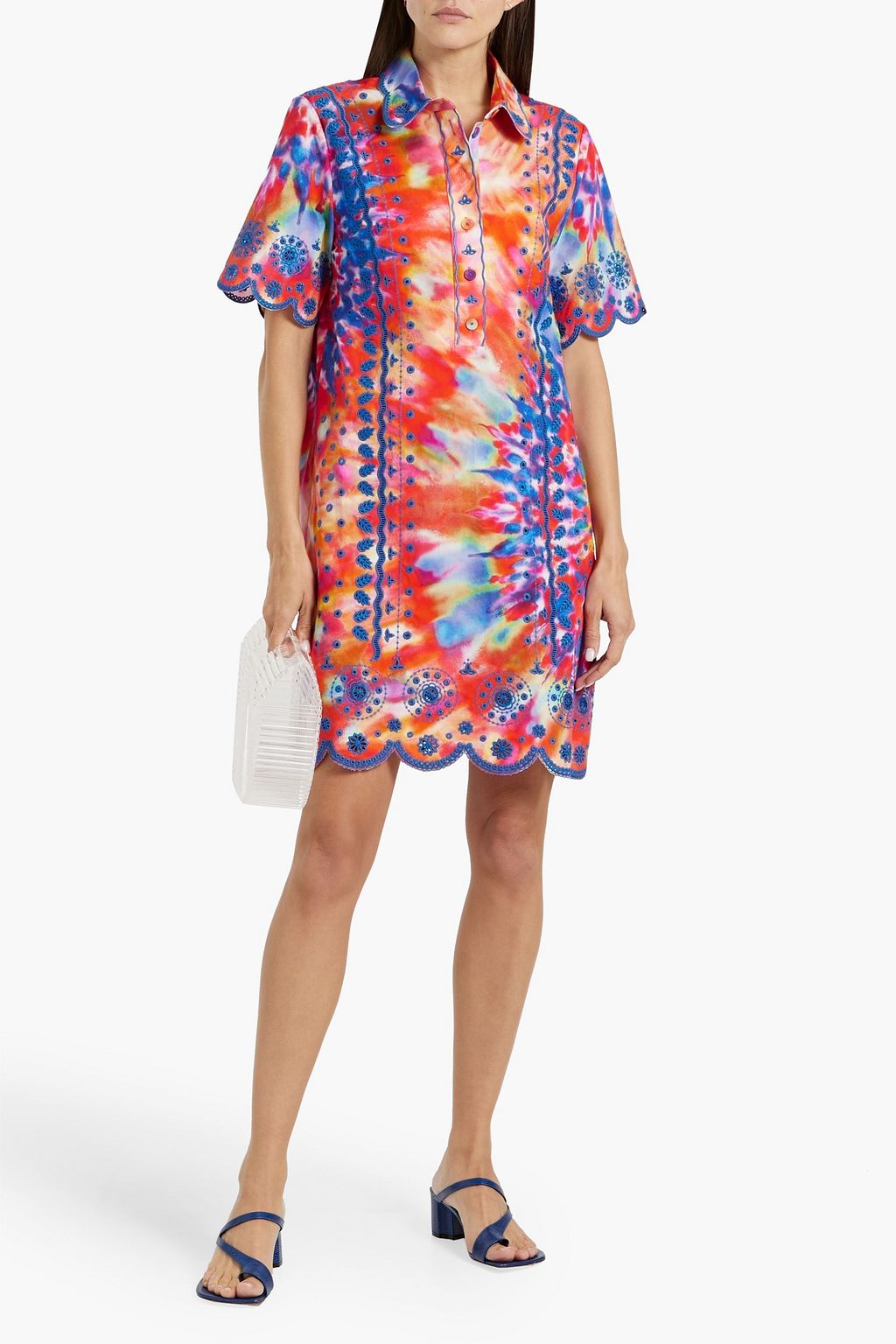 SALONI Dree tie-dyed broderie anglaise cotton mini dress