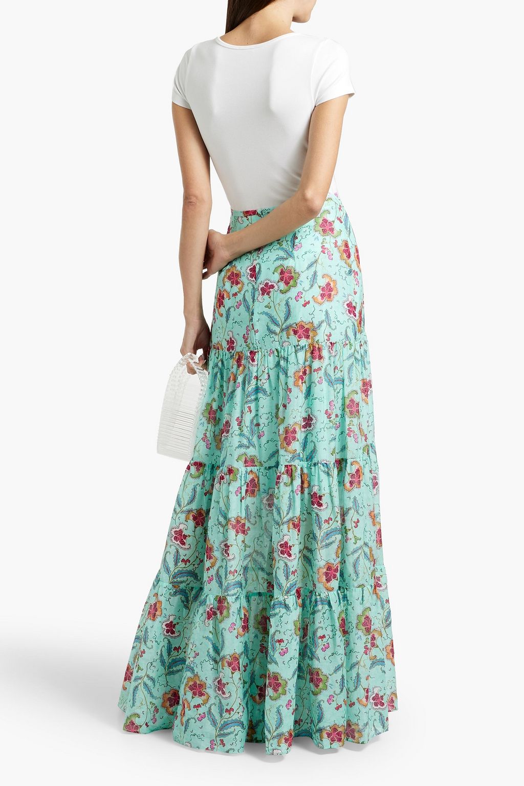 SALONI Isabel tiered floral-print cotton and silk-blend maxi skirt
