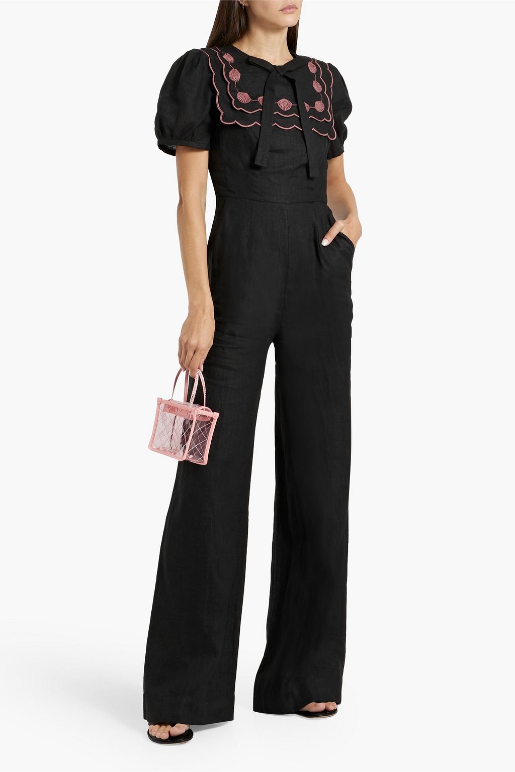 SALONI Marlowe embroidered linen wide-leg jumpsuit