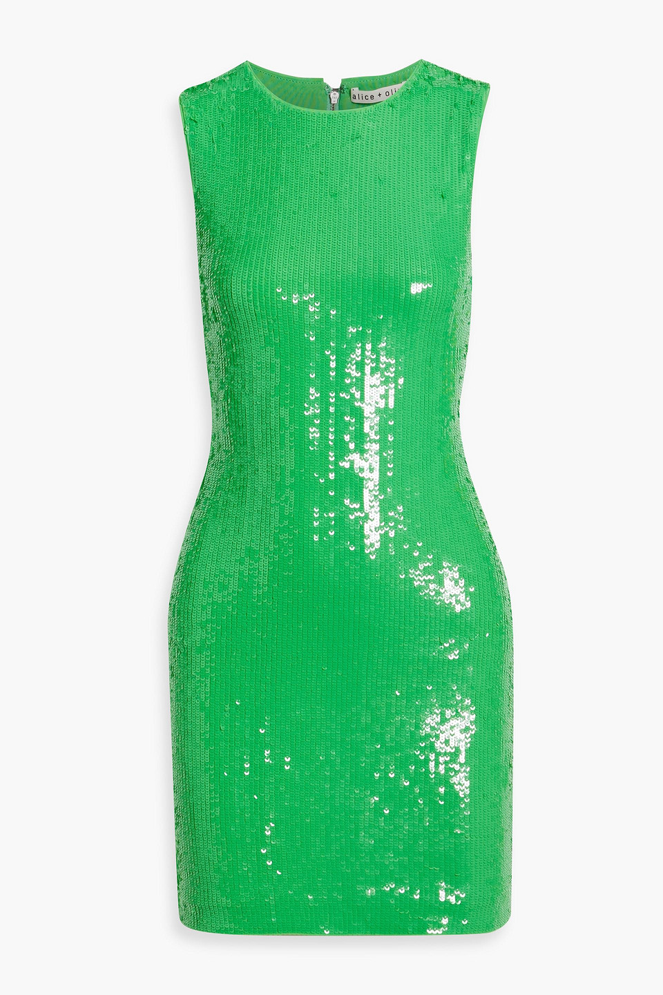 Alice And Olivia Delora Sequined Tulle Mini Dress In Green