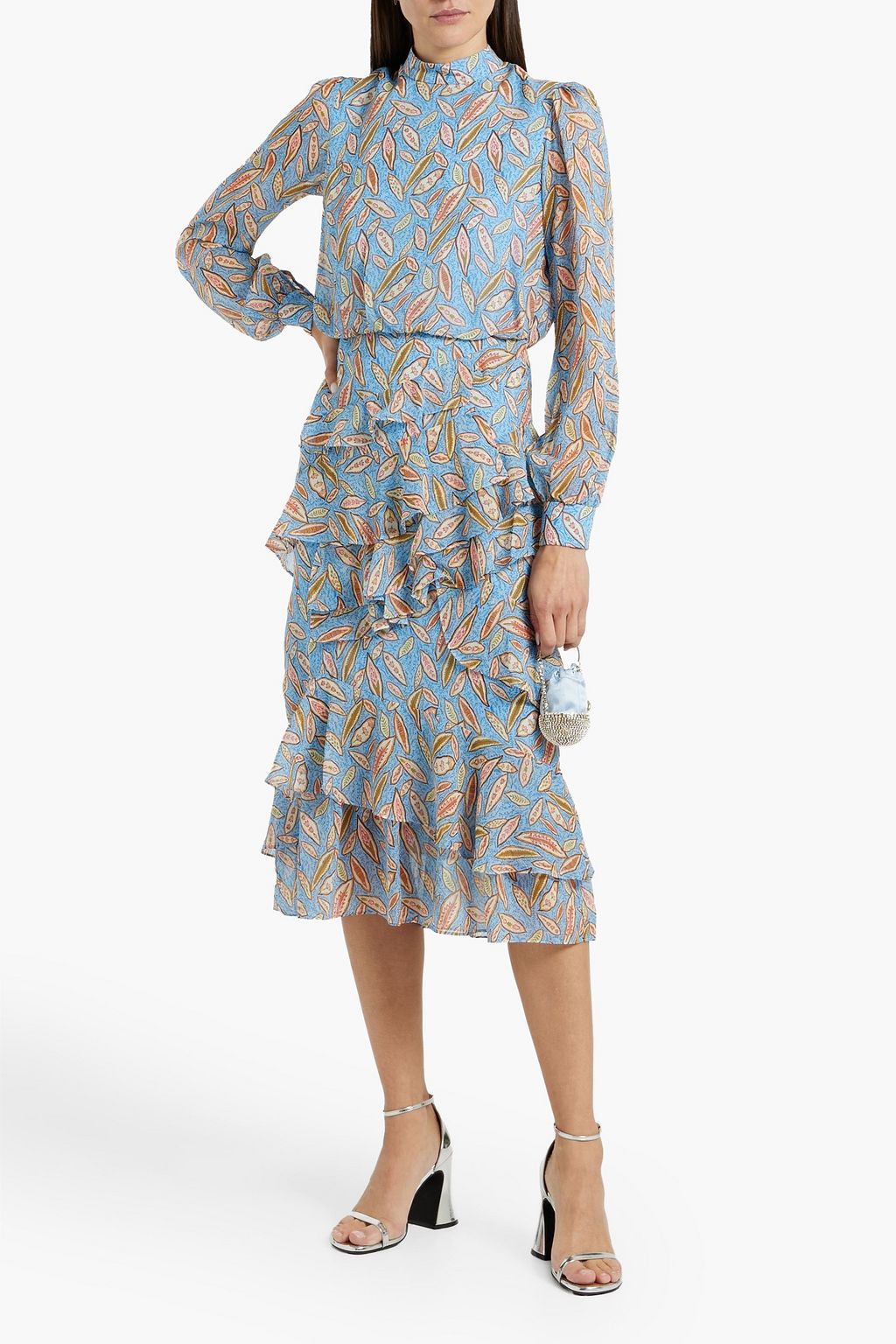 SALONI Isa ruffled printed silk-chiffon midi dress