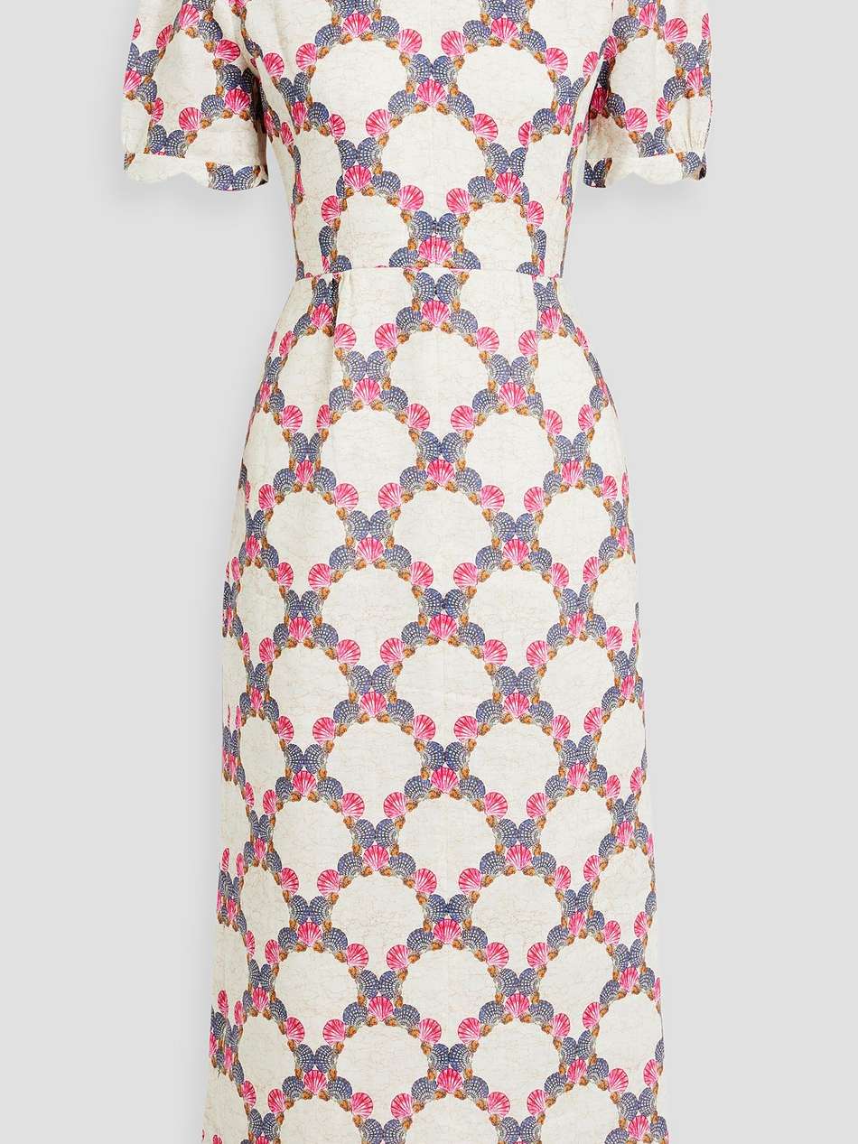 blanca embroidered printed linen midi dress