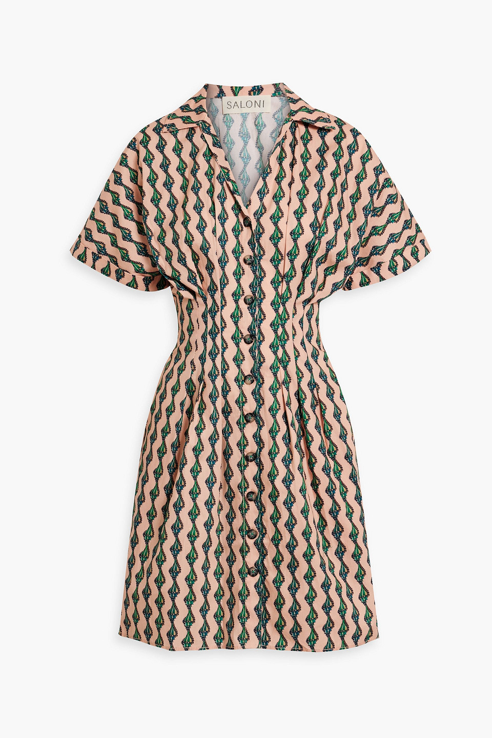 Saloni Riya Printed Cotton-poplin Mini Shirt Dress In Pastel Orange