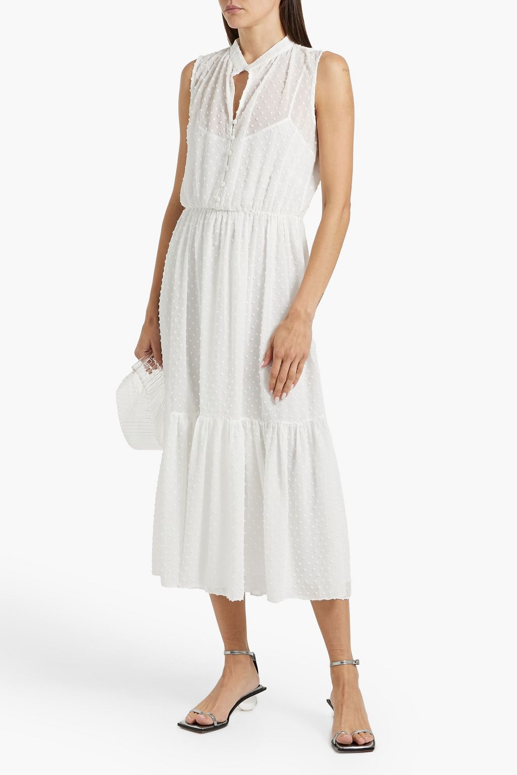 SALONI Alexia Swiss-dot georgette midi dress