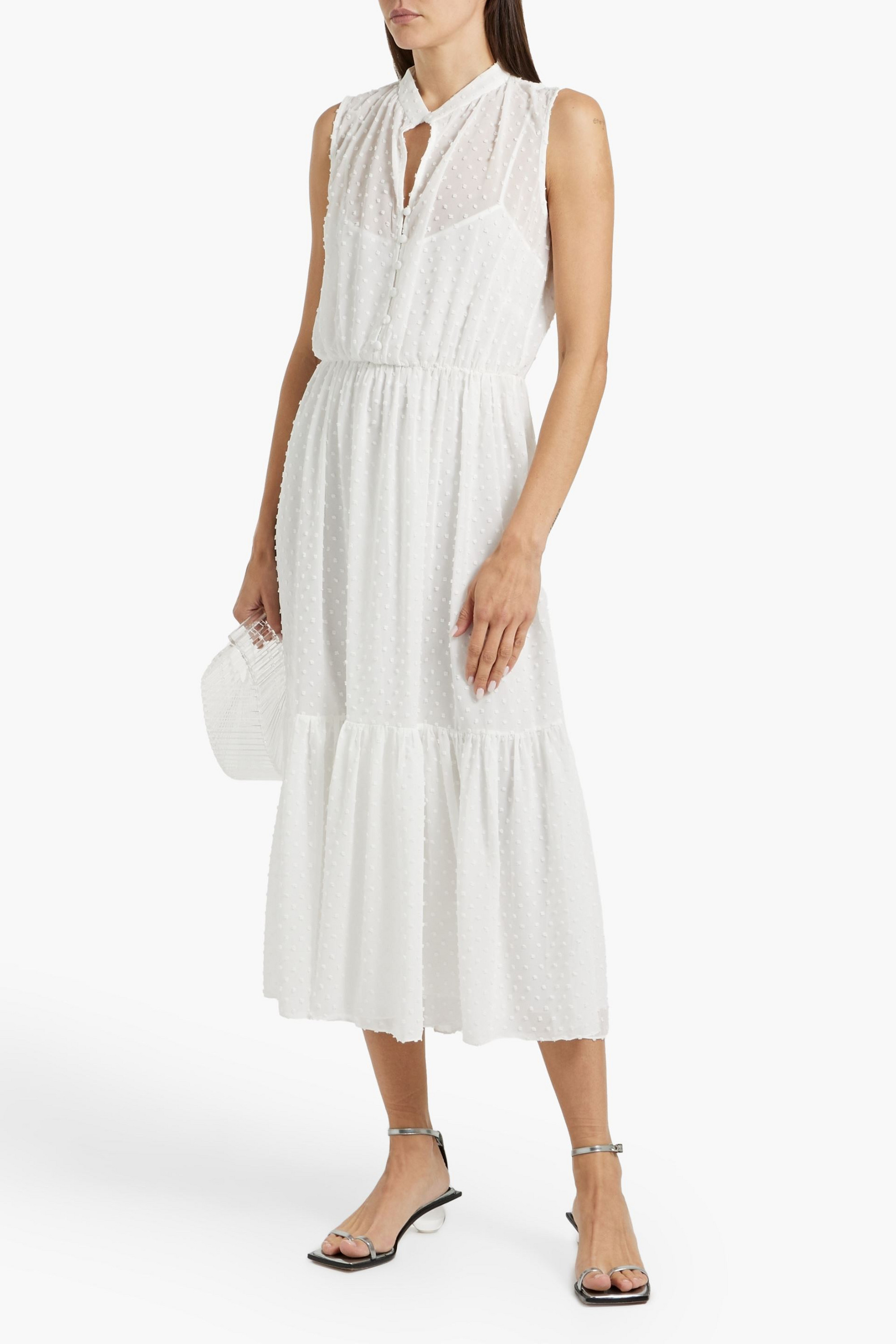Saloni Alexia Swiss-dot georgette midi dress