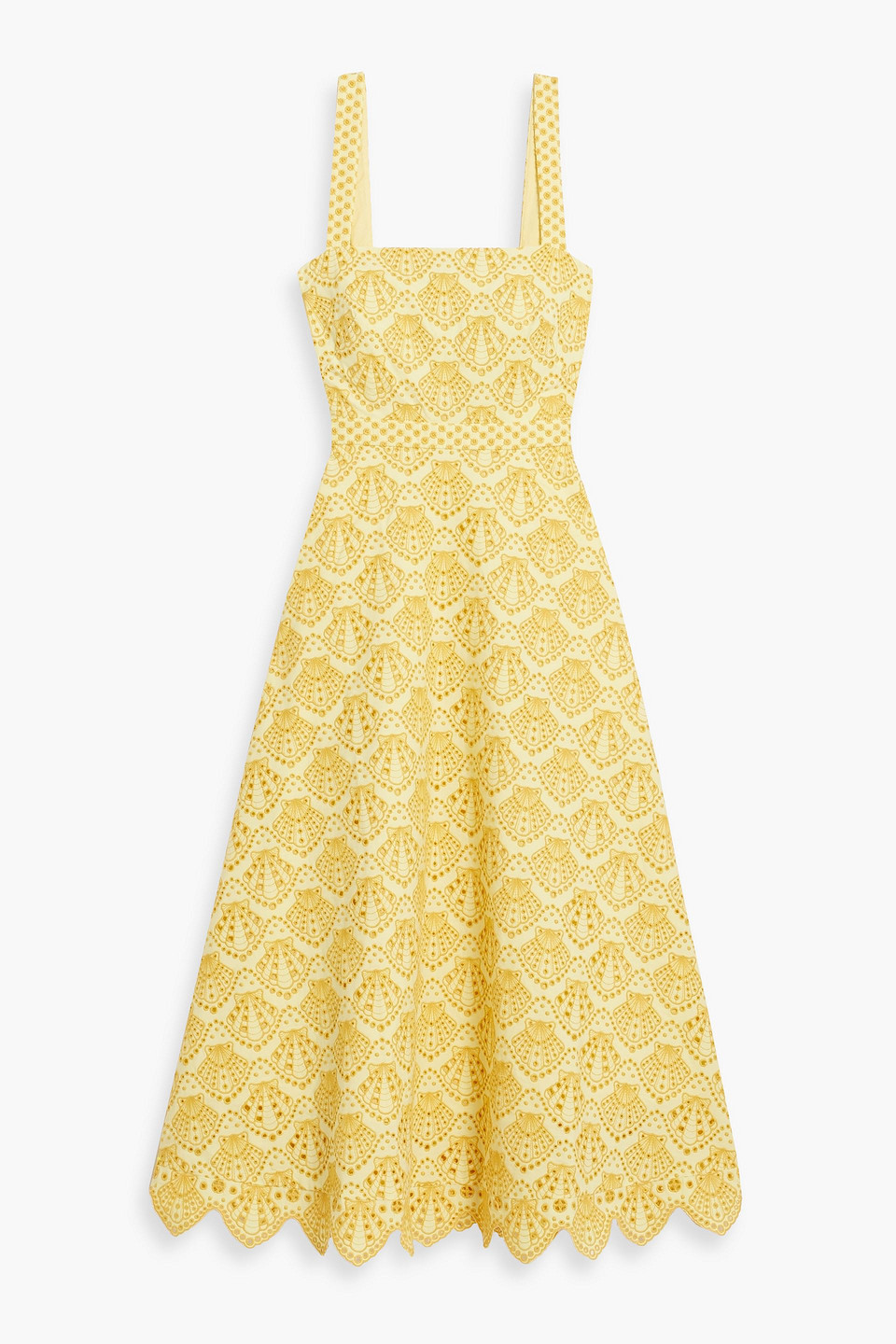 Saloni Aubrey Broderie Anglaise Cotton Midi Dress In Yellow