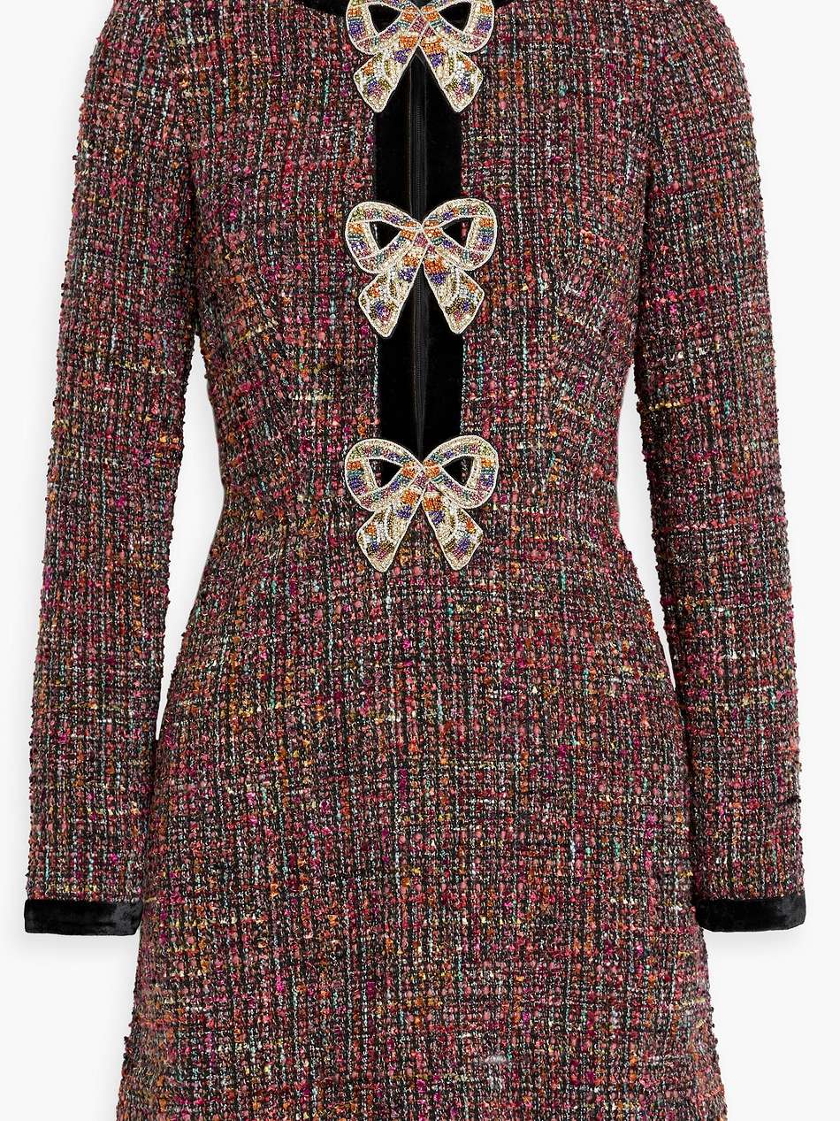 camille embellished velvet-trimmed tweed mini dress