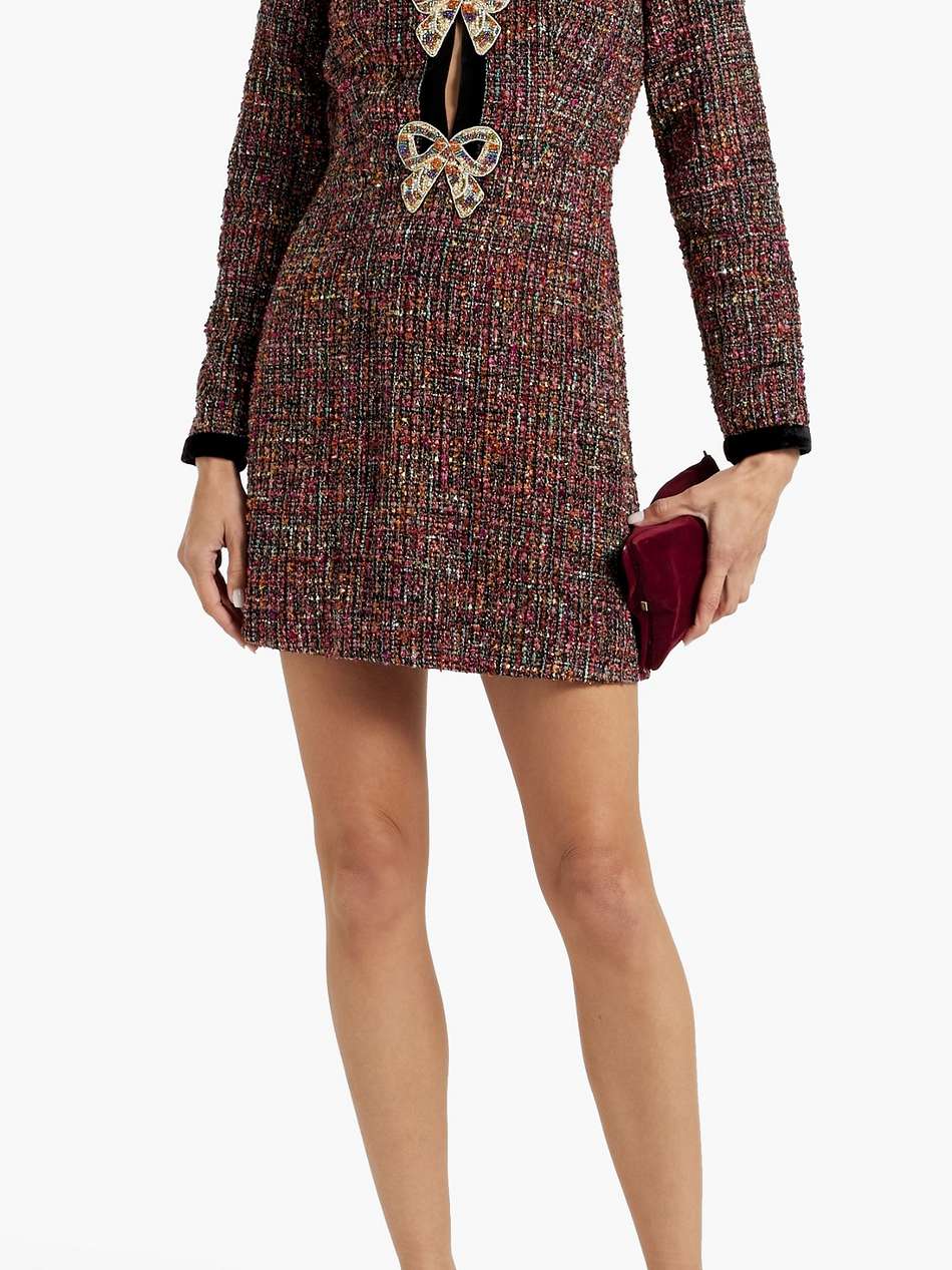 camille embellished velvet-trimmed tweed mini dress