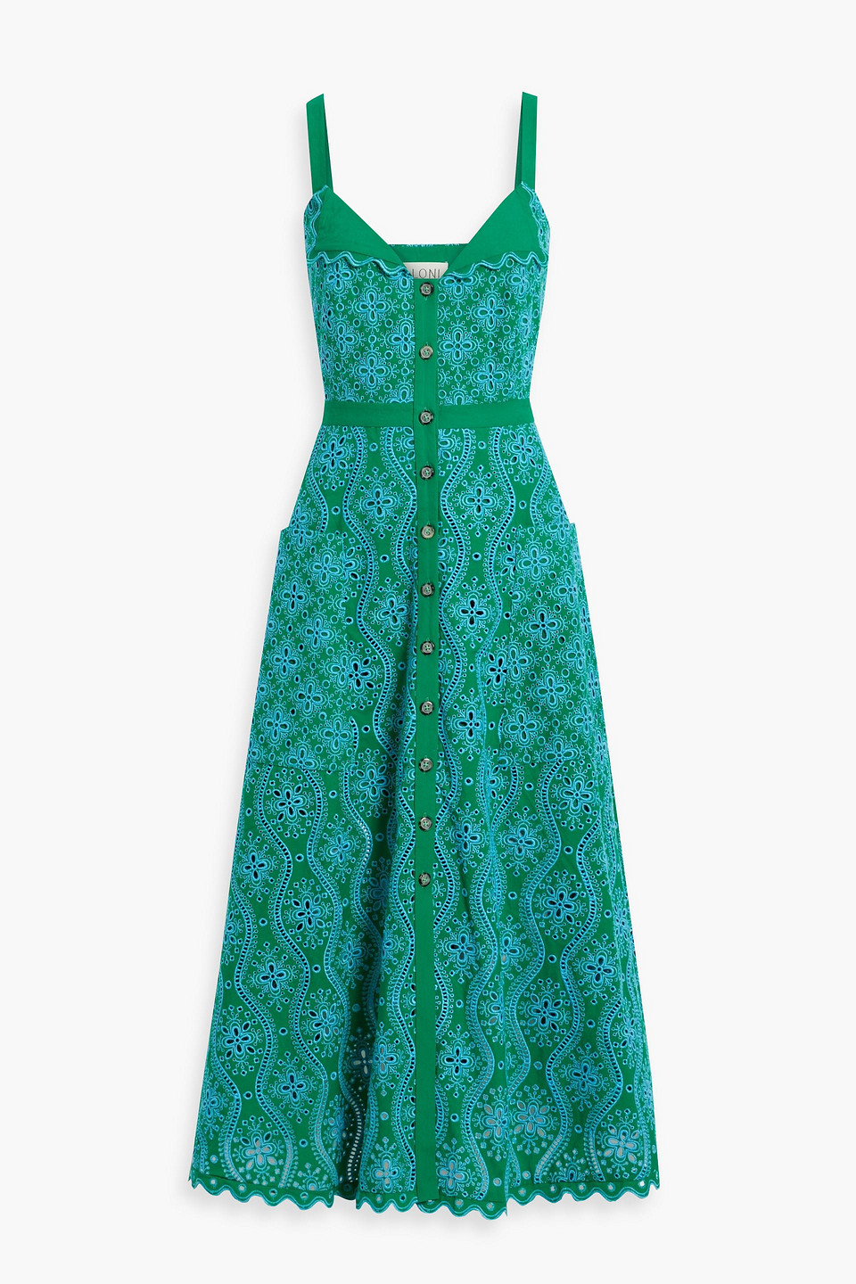 Saloni Fara Broderie Anglaise Cotton Midi Dress