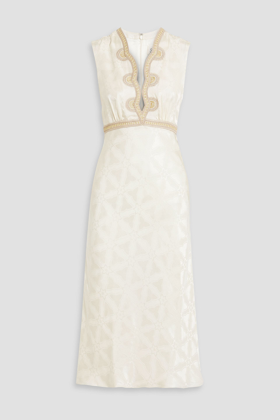 Saloni Tabitha Metallic Embroidered Silk-jacquard Midi Dress In Cream