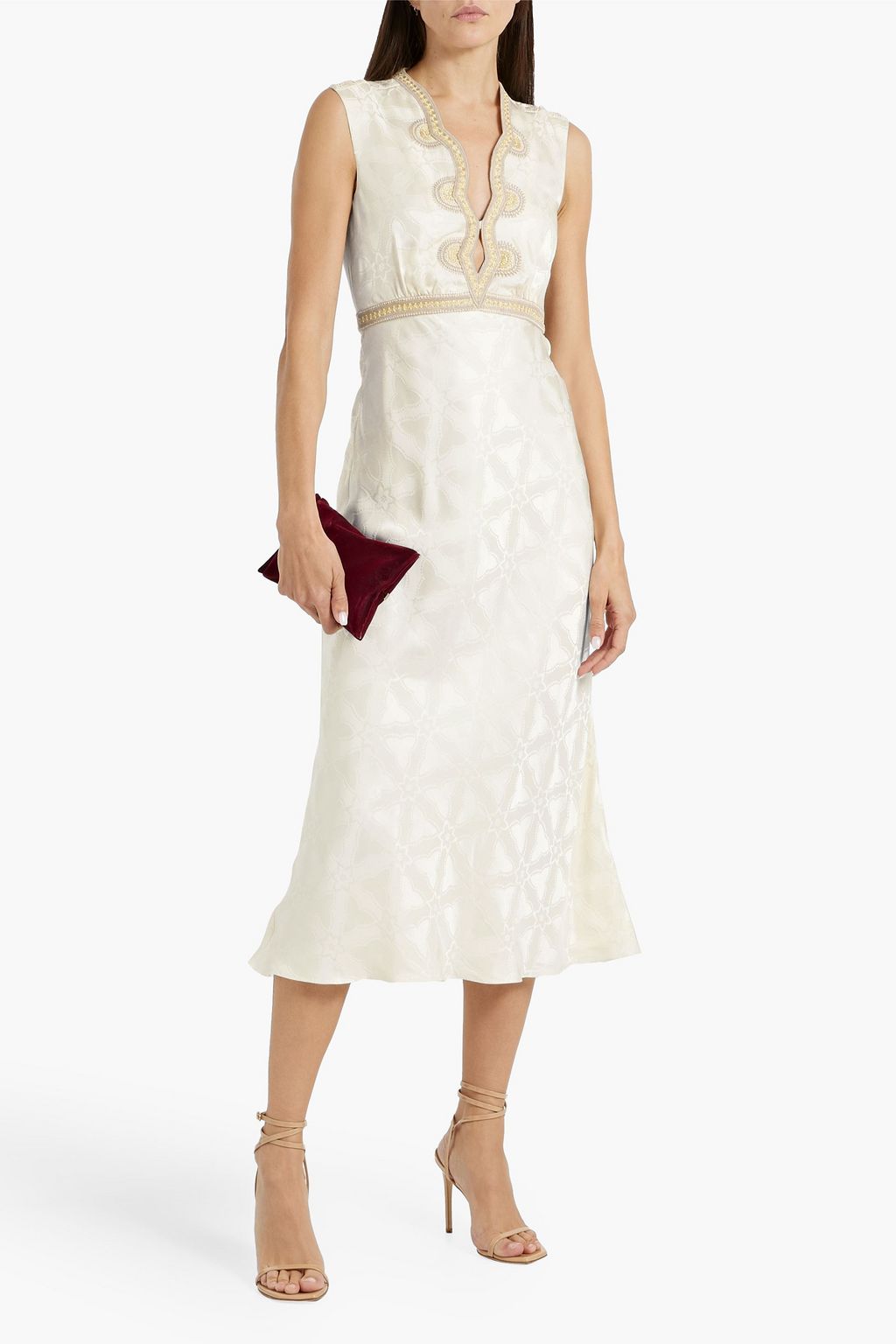 SALONI Tabitha metallic embroidered silk-jacquard midi dress