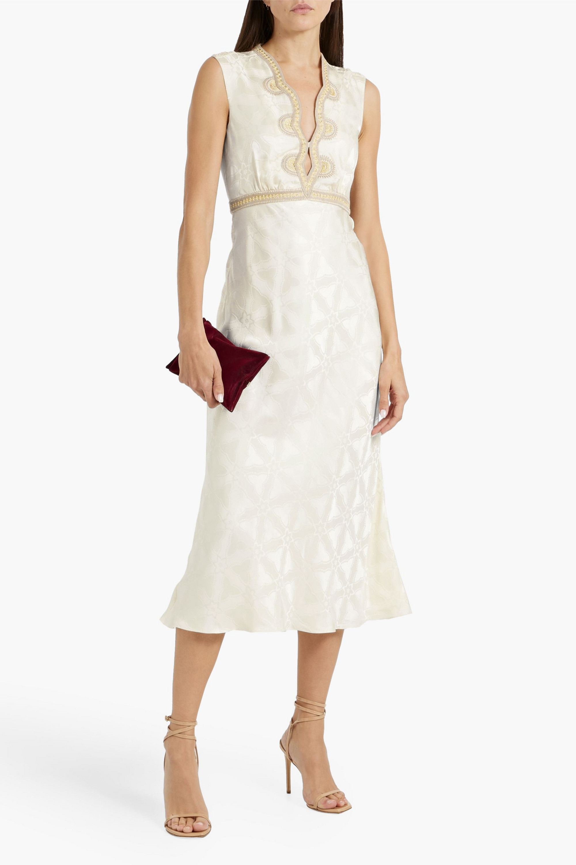 Saloni Tabitha metallic embroidered silk-jacquard midi dress
