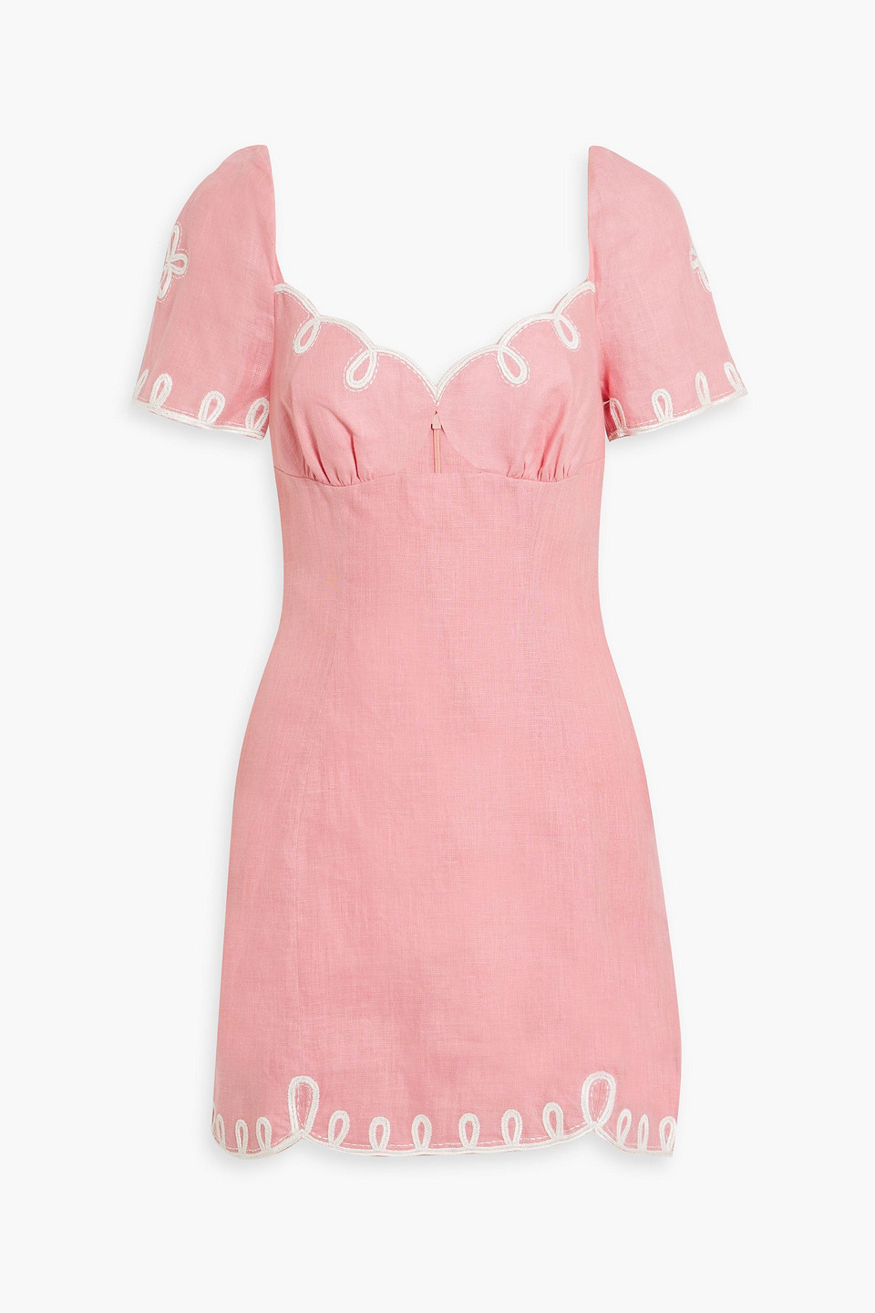 Saloni Halle Embroidered Cutout Linen Mini Dress In Baby Pink