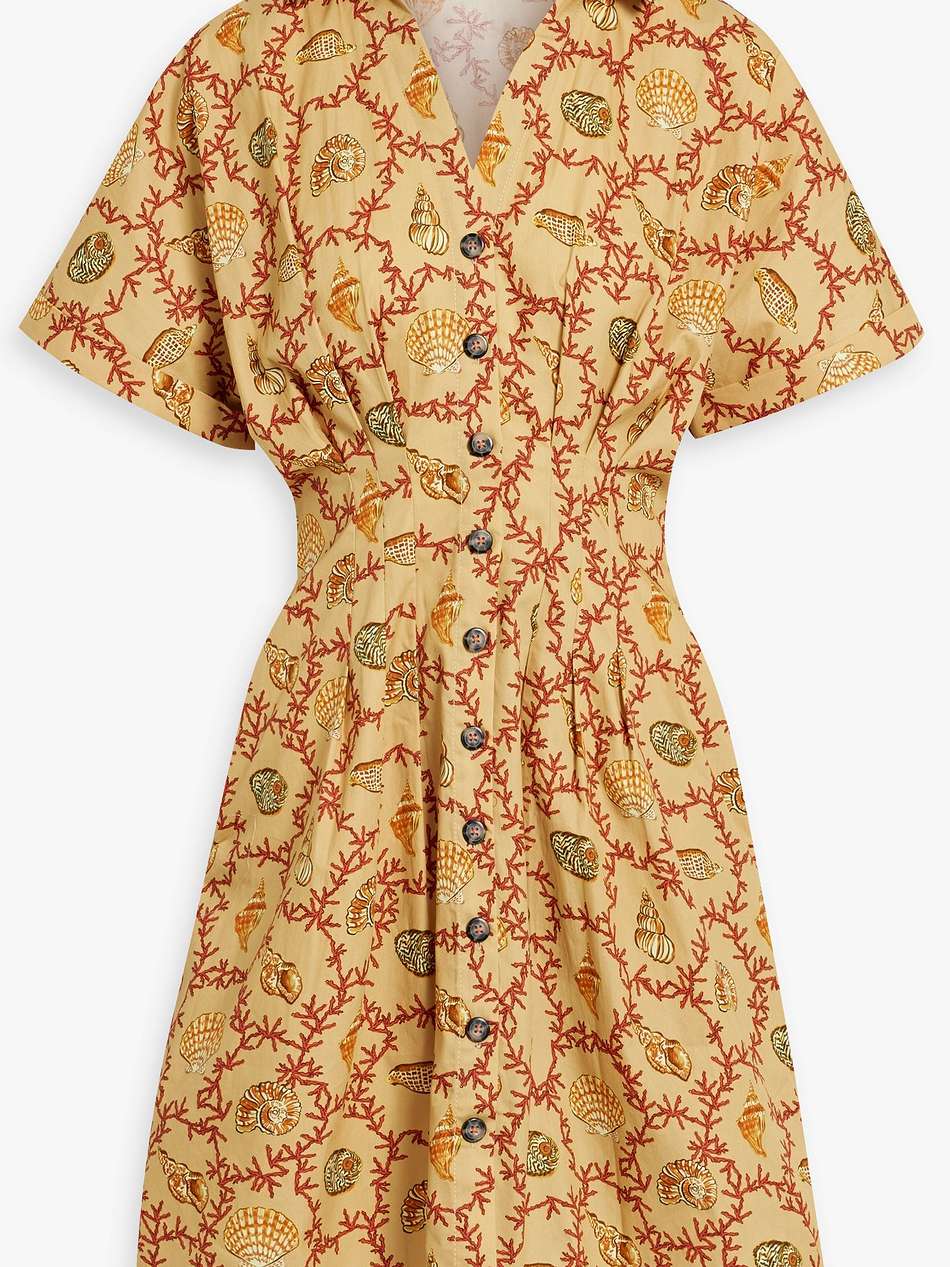 riya printed cotton-poplin mini shirt dress