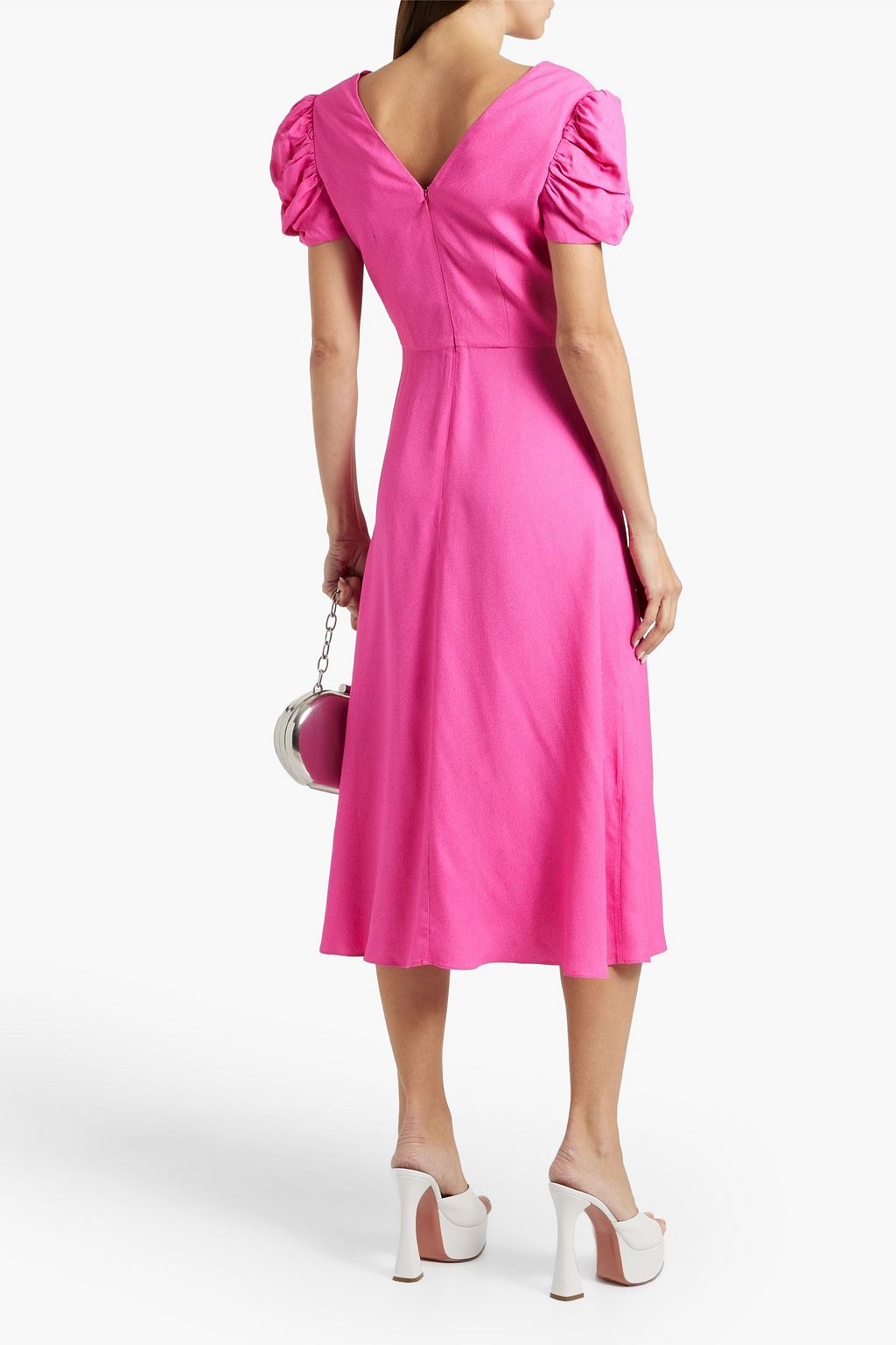SALONI Margot ruched crepe midi dress