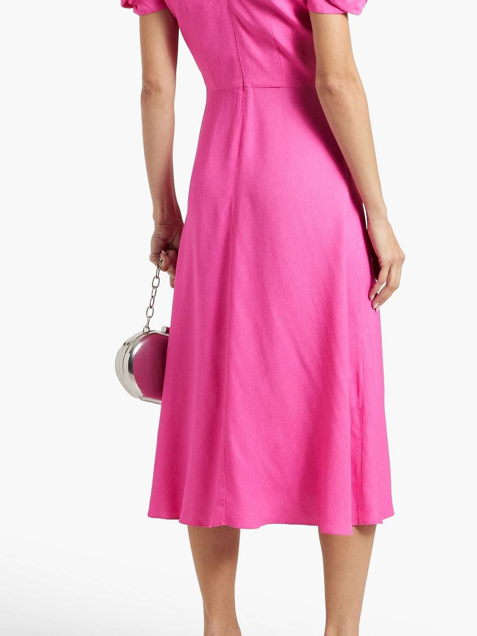 margot ruched crepe midi dress