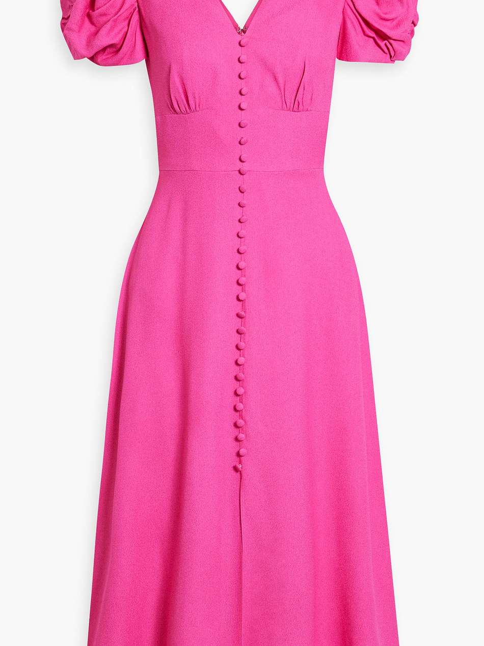 margot ruched crepe midi dress