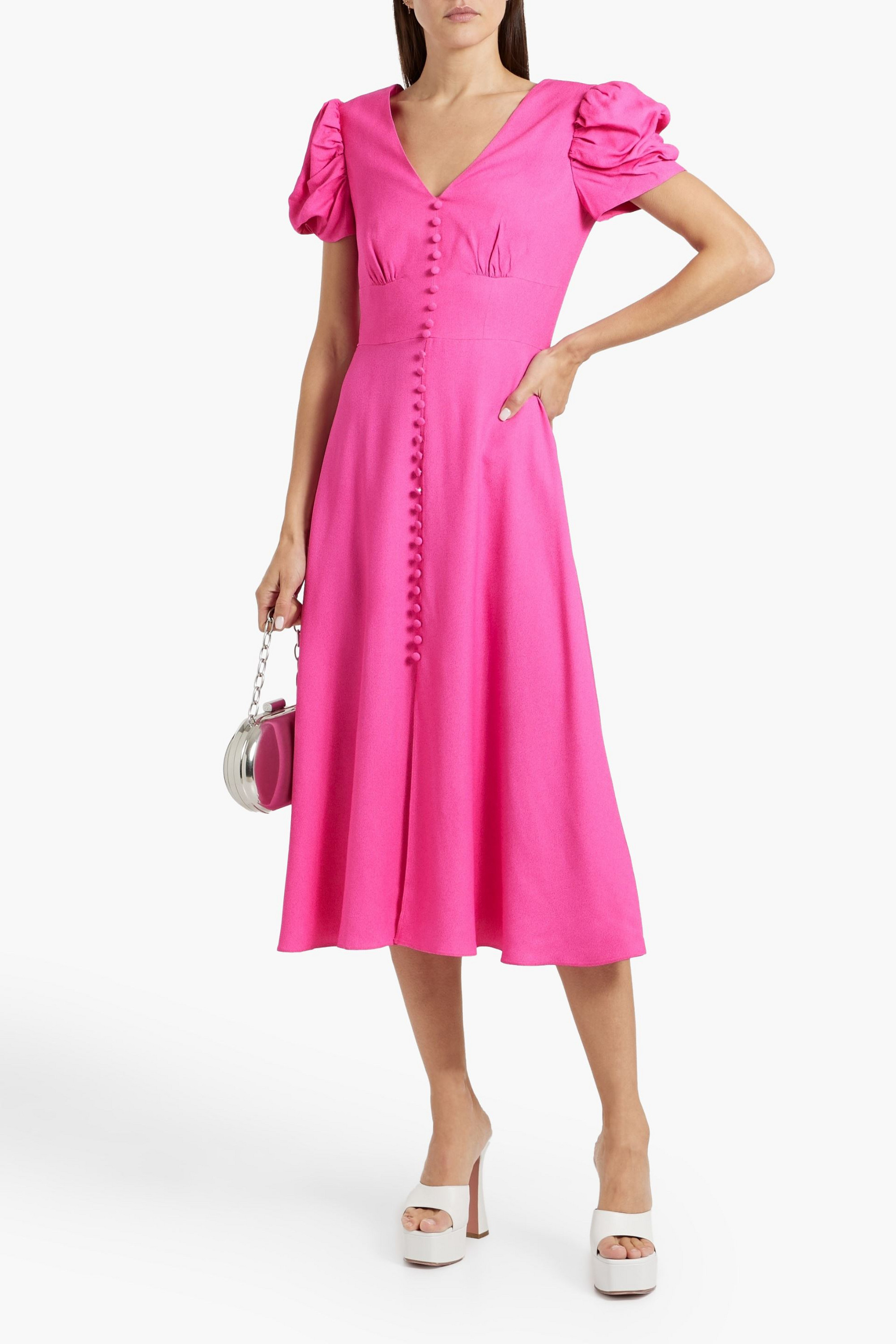 Saloni Margot ruched crepe midi dress