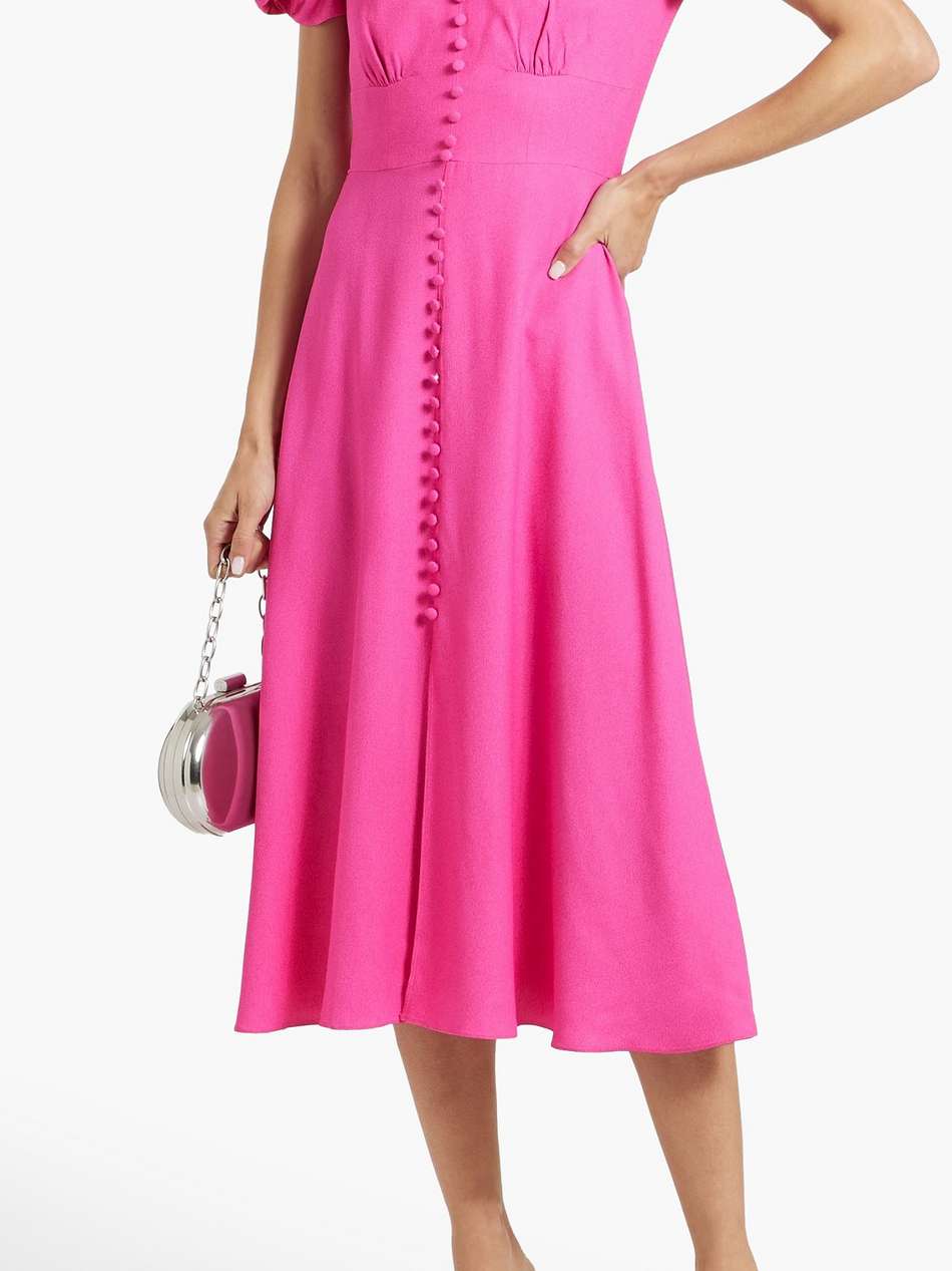 margot ruched crepe midi dress