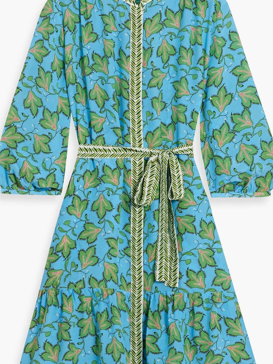 tyra belted floral-print silk crepe de chine mini dress