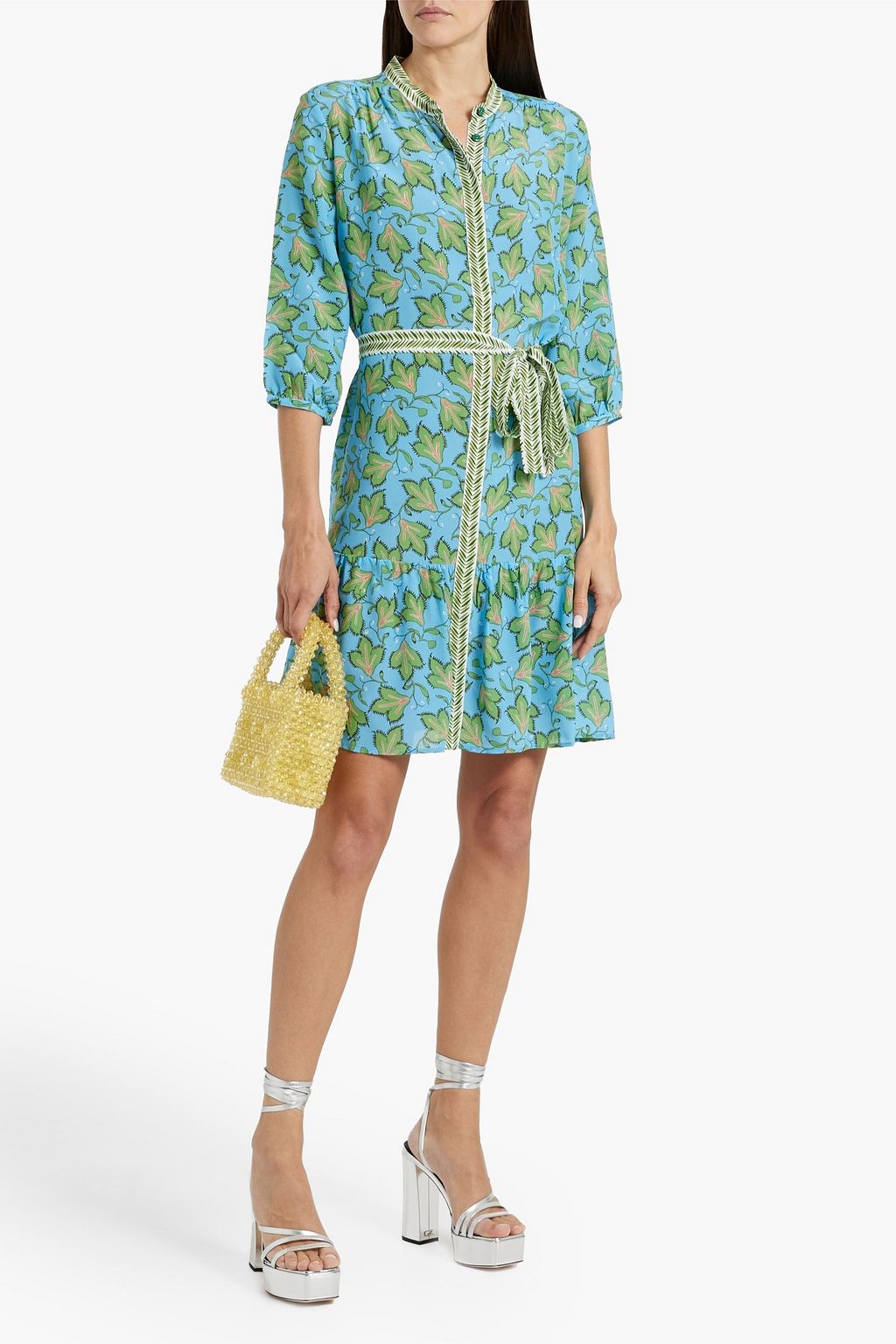 SALONI Tyra belted tie-dyed silk crepe de chine mini dress