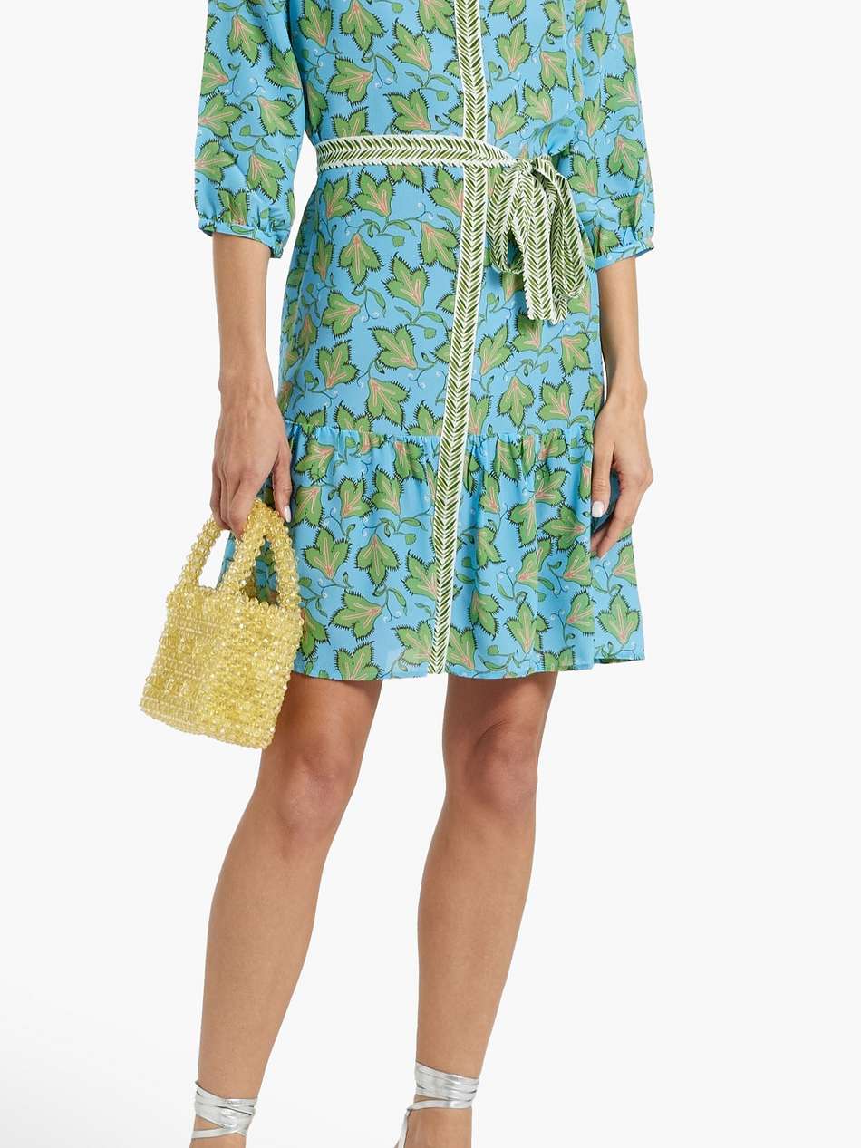 tyra belted floral-print silk crepe de chine mini dress