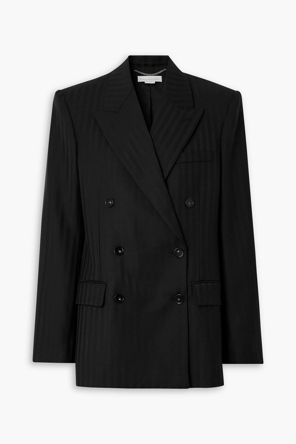 Stella Mccartney Oversized Double-breasted Striped Wool Blazer In Black