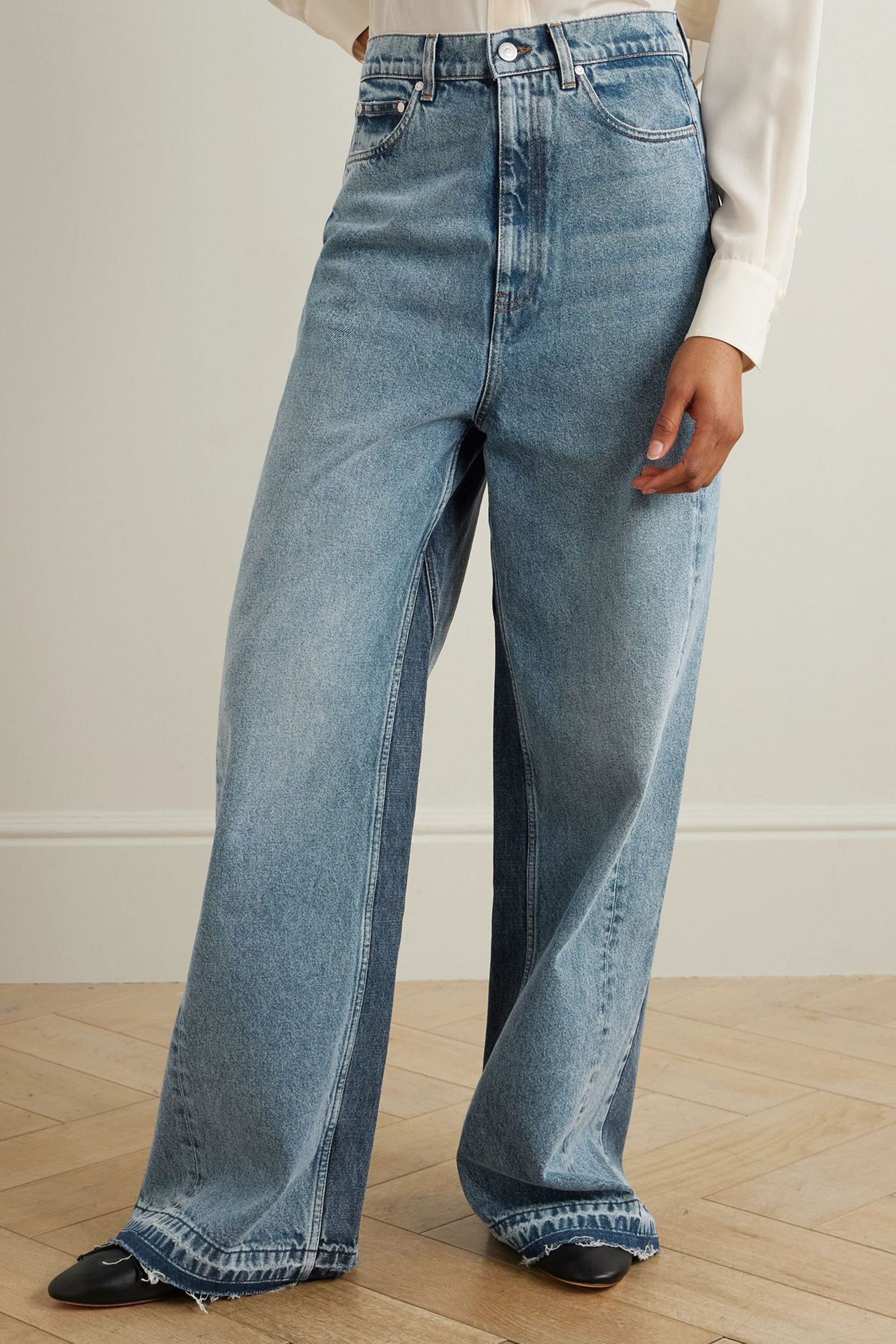 Stella McCartney Frayed two-tone mid-rise wide-leg jeans