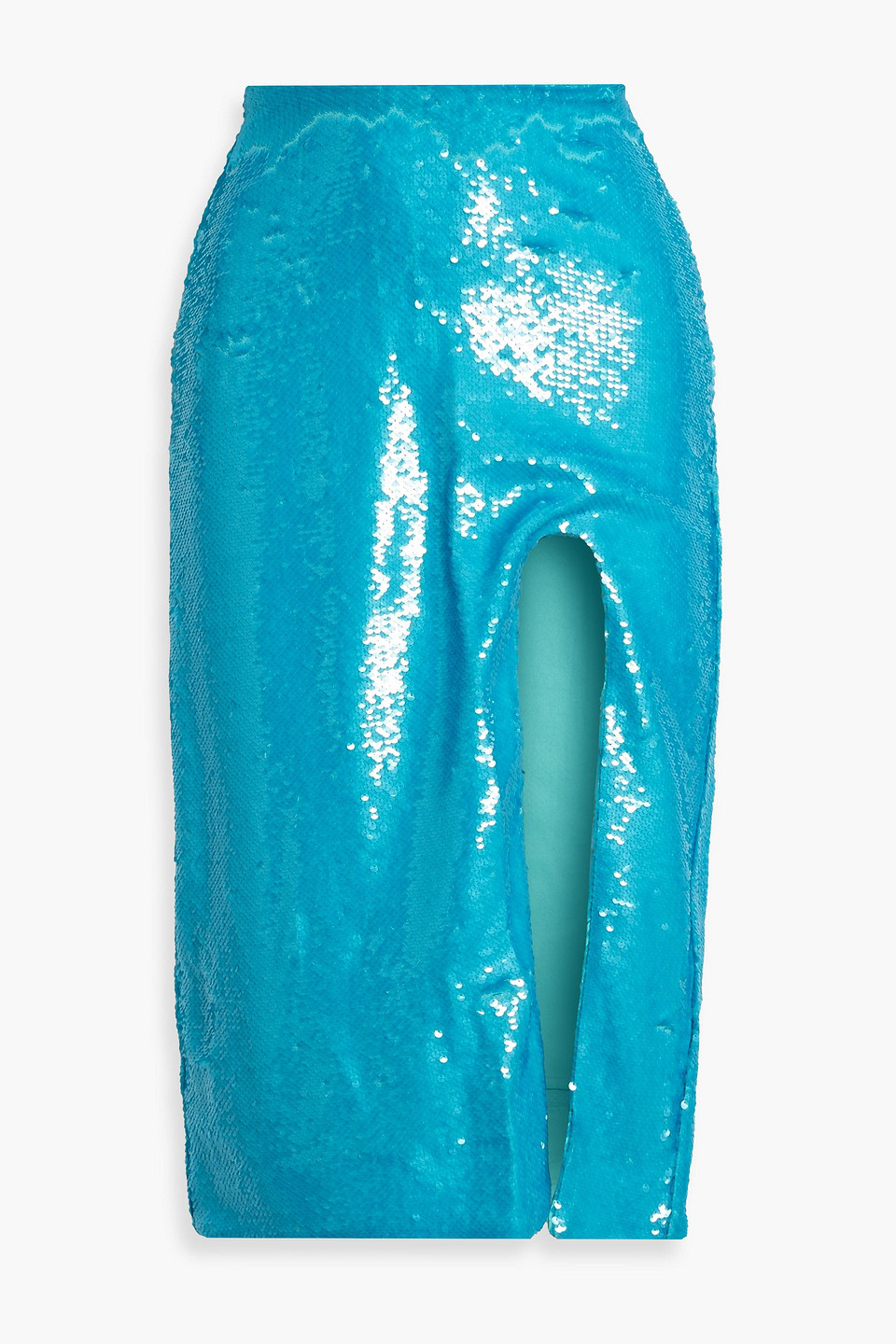 Shop Ganni Sequined Chiffon Midi Skirt In Blue