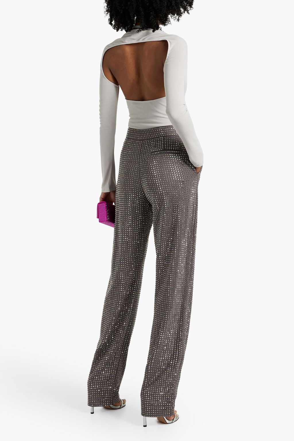 AREA Crystal-embellished crepe straight-leg pants