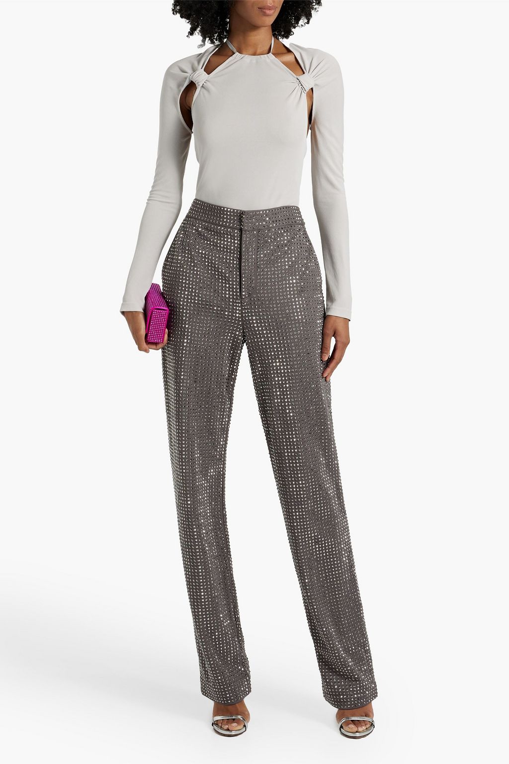 AREA Crystal-embellished crepe straight-leg pants