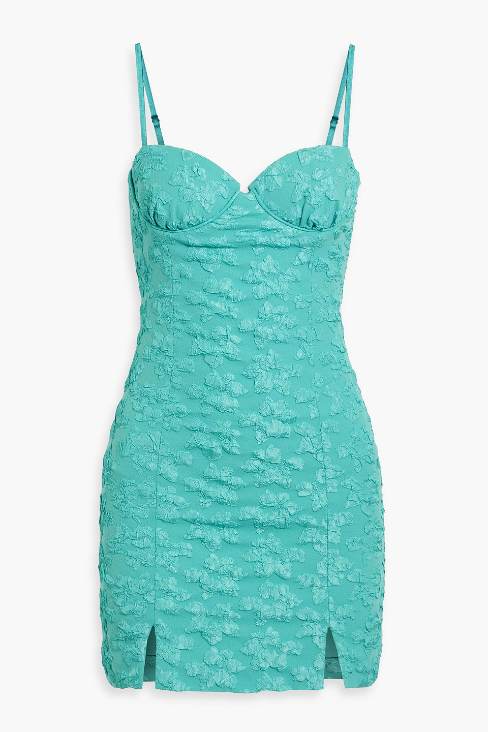 Rotate Birger Christensen Sweetheart-neck Jacquard Minidress In Turquoise