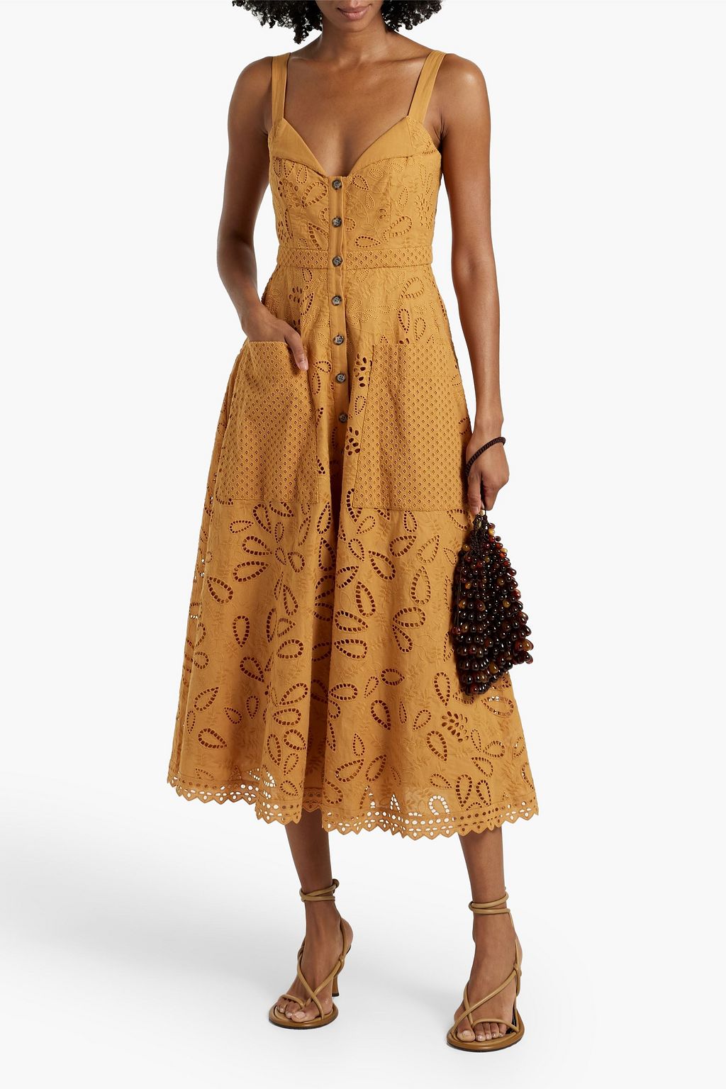 SALONI Fara broderie anglaise cotton midi dress