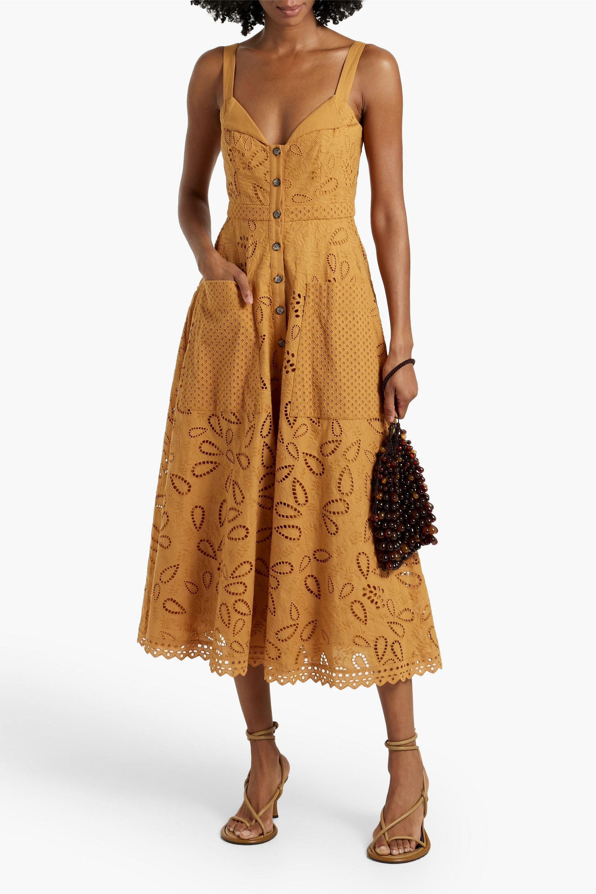 Saloni Fara broderie anglaise cotton midi dress