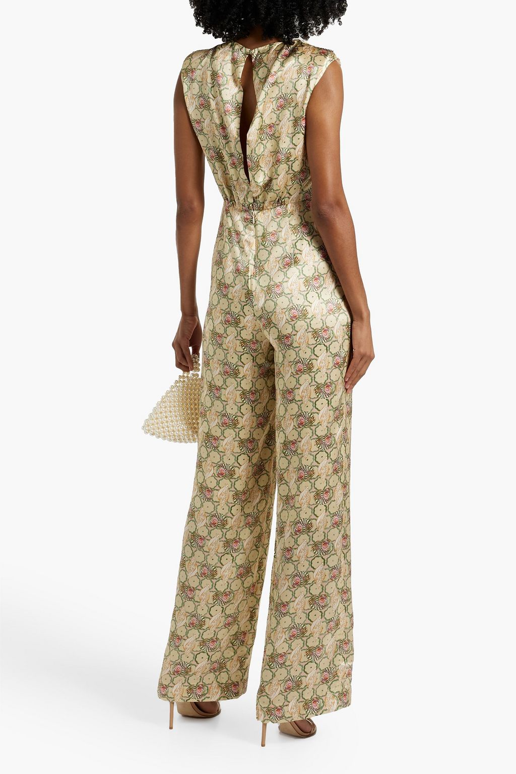 SALONI Claudia printed hammered silk-satin jumpsuit
