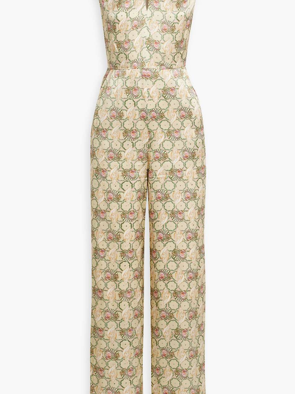 claudia printed hammered silk-satin jumpsuit