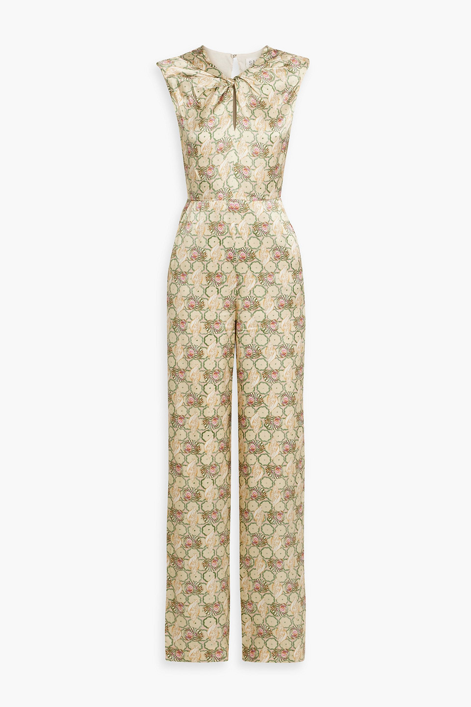 Saloni Claudia Printed Hammered Silk-satin Jumpsuit In Pastel Yellow