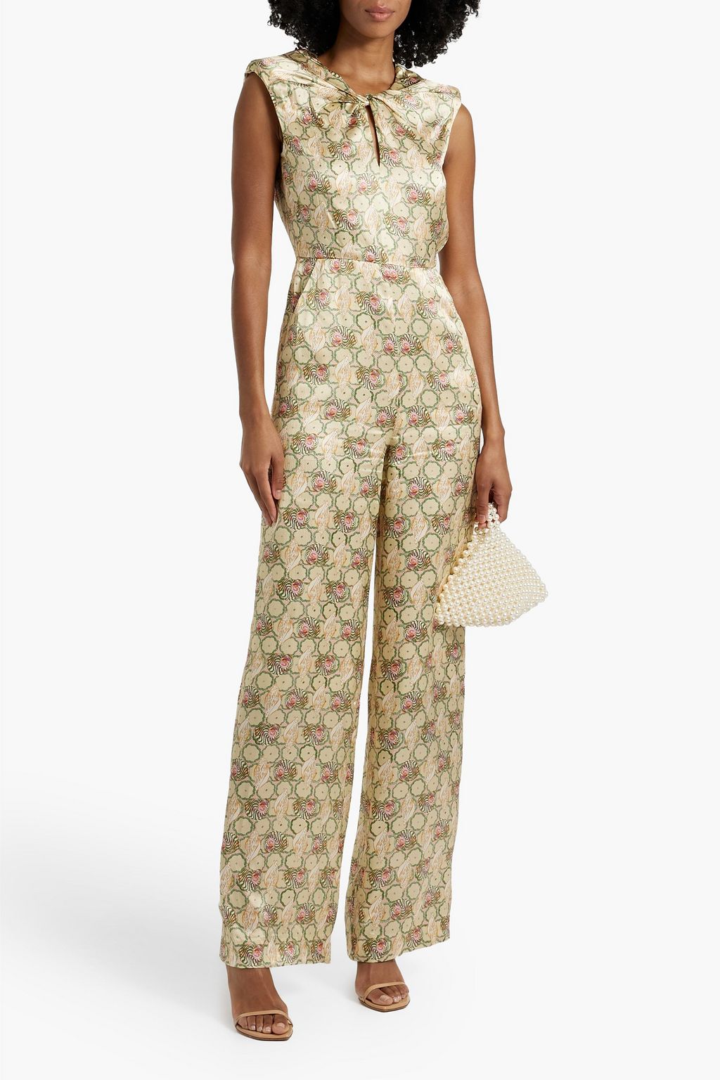 SALONI Claudia printed hammered silk-satin jumpsuit