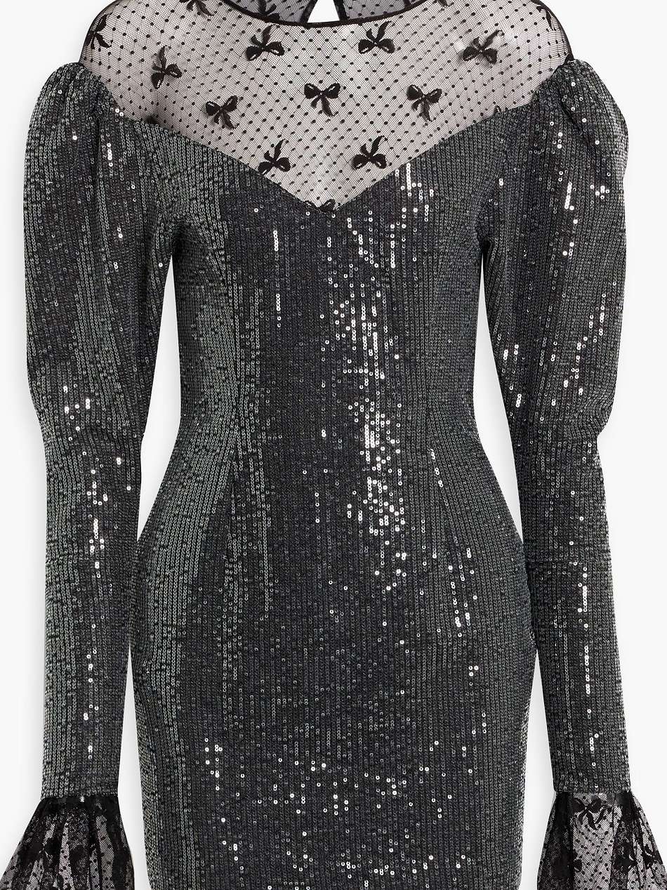 sequined embroidered cotton point d'esprit mini dress