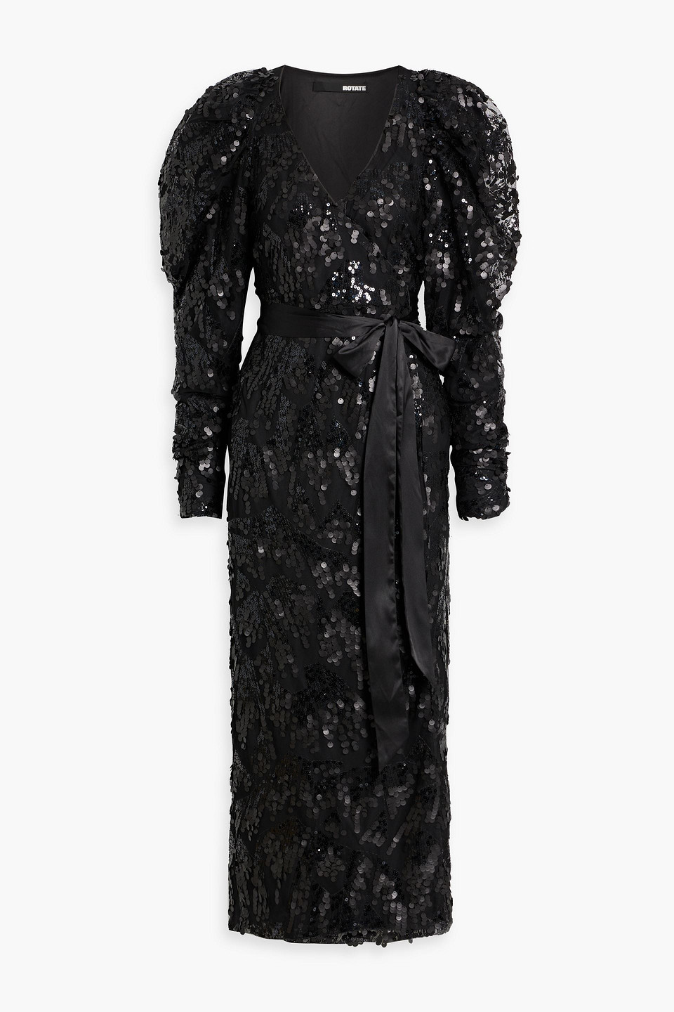 Rotate Birger Christensen Sequined Tulle Midi Wrap Dress In Black