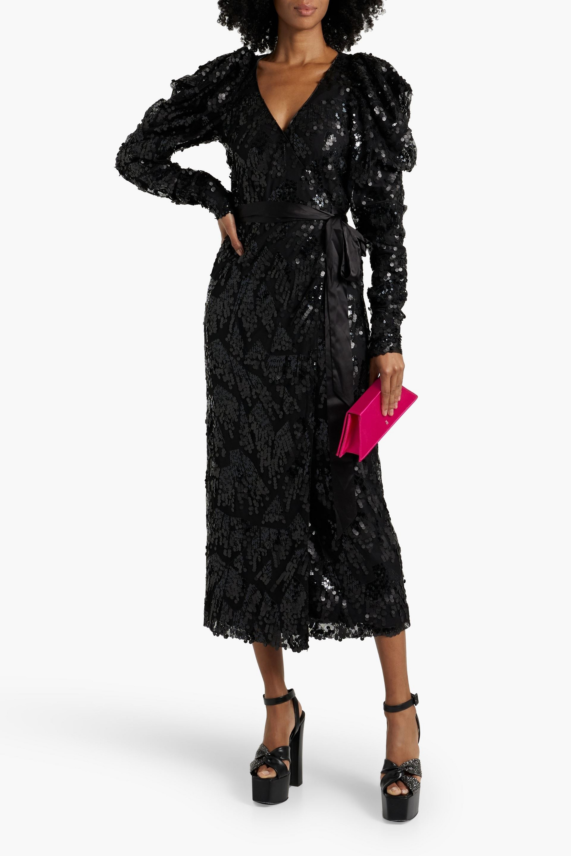 ROTATE Birger Christensen Sequined tulle midi wrap dress