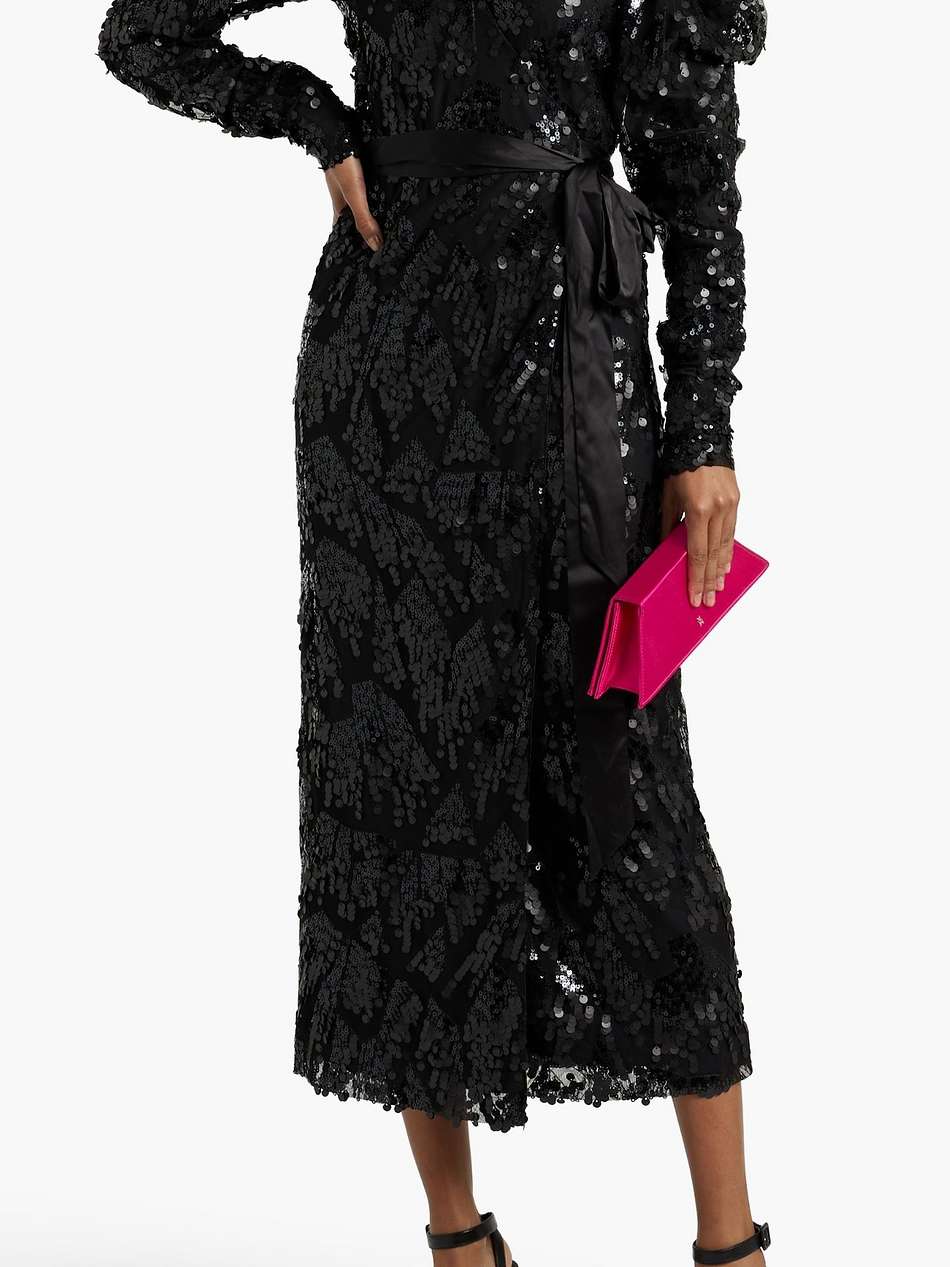 sequined tulle midi wrap dress