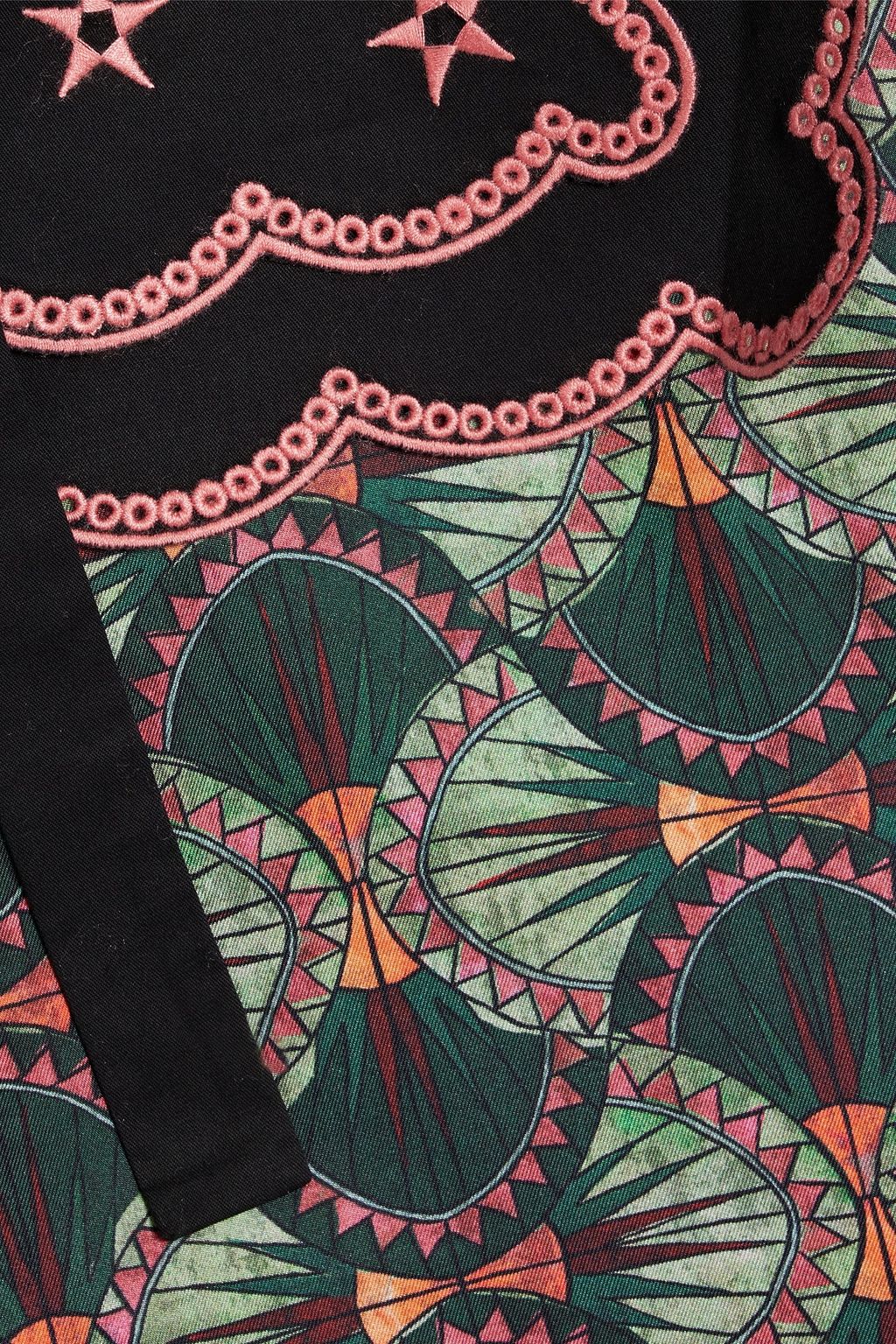 SALONI Marlowe poplin paneled printed silk-twill top