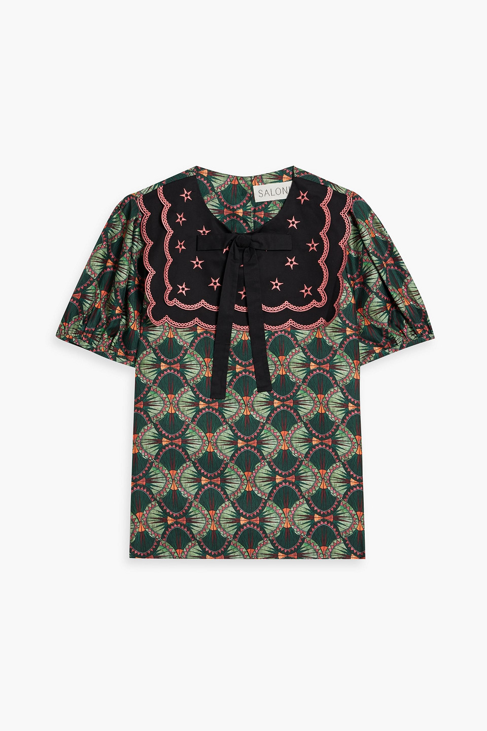 Saloni Marlowe Bow-detailed Printed Silk-twill Shirt In Black