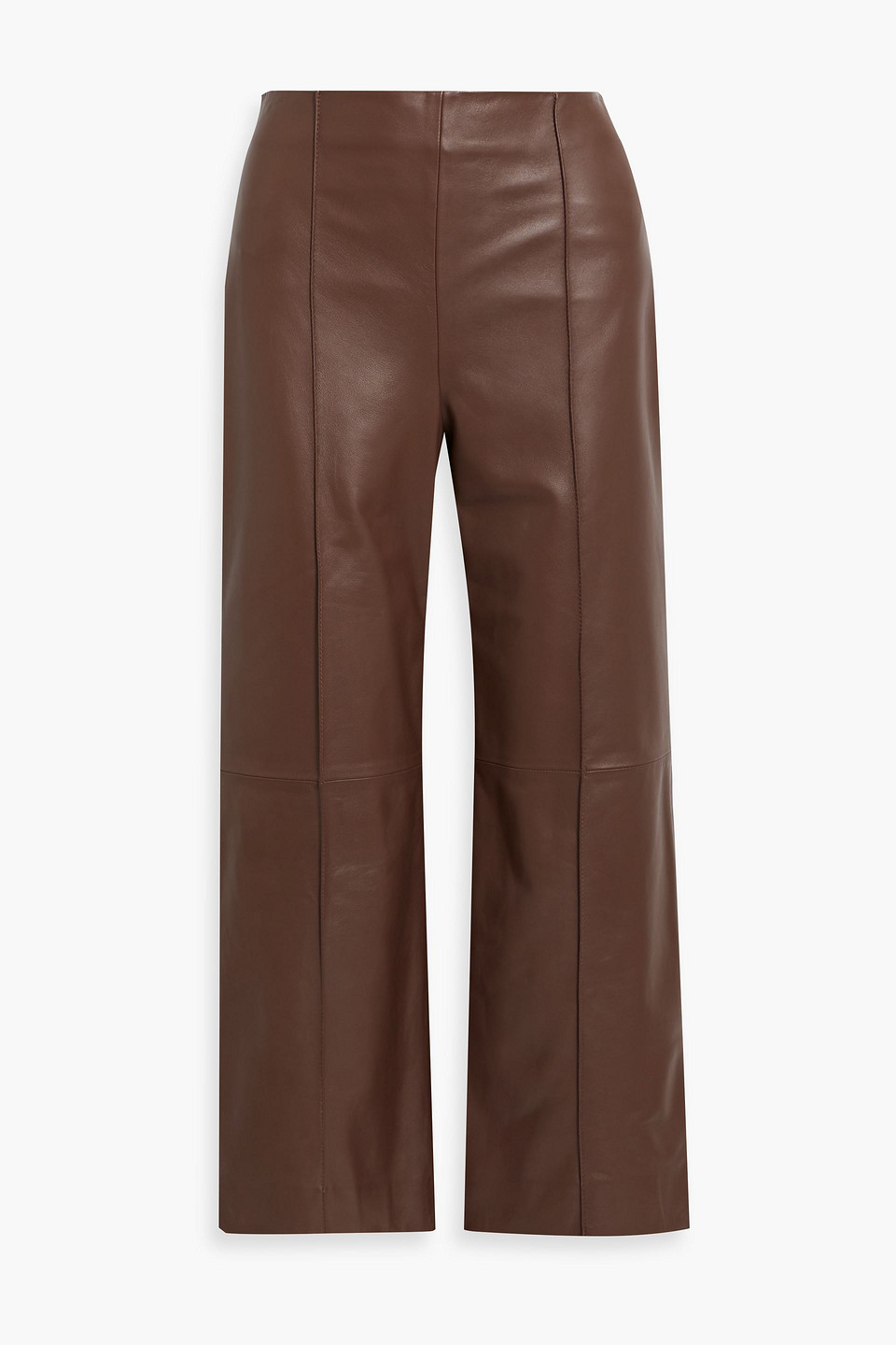 Oscar De La Renta Cropped Leather Wide-leg Pants In Brown